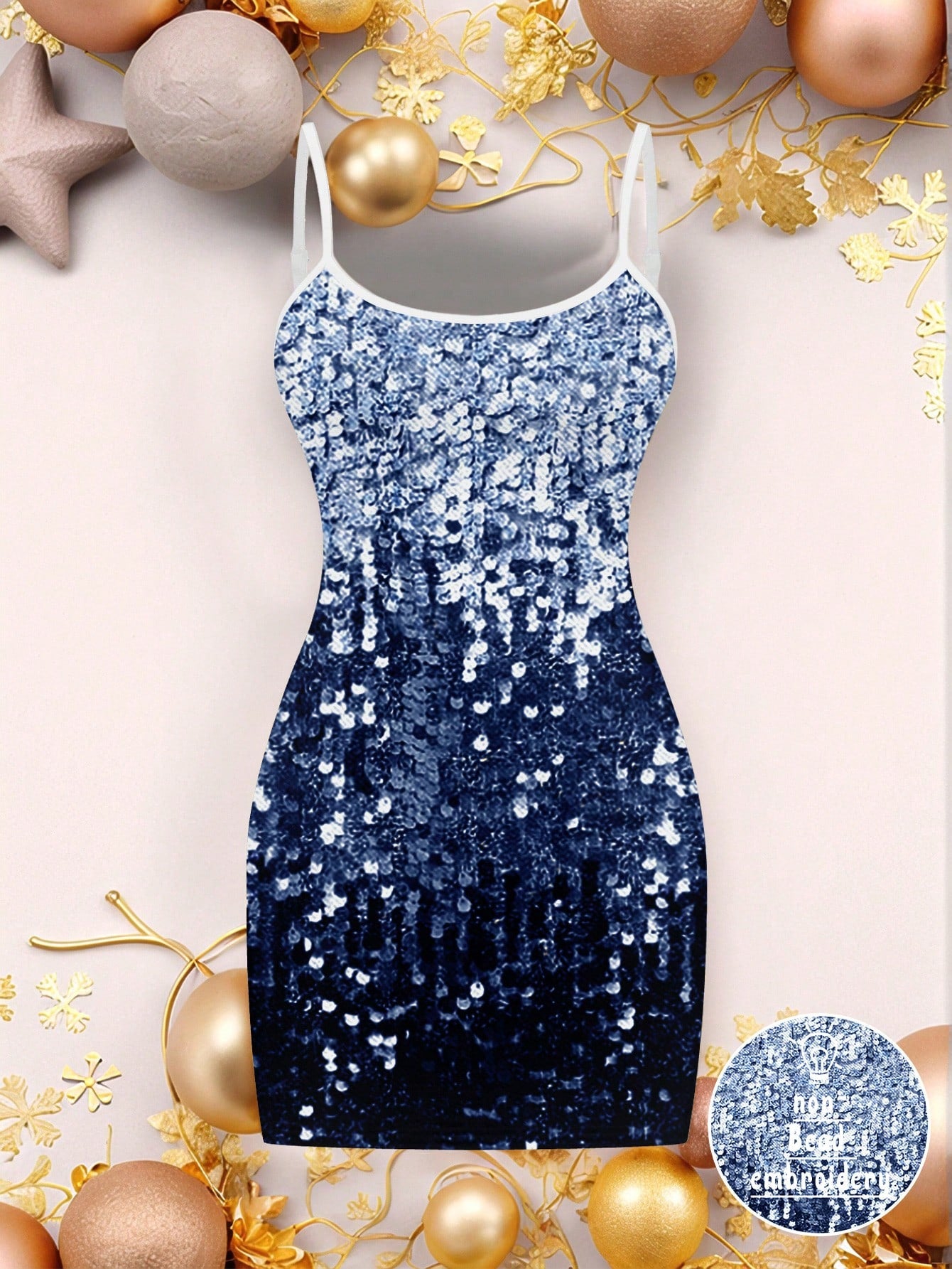 Ezwear Casual Party Glitter Sequin Design Simple Mini Bodycon Gold Cami Dress for Women, Suitable for Party Occasions