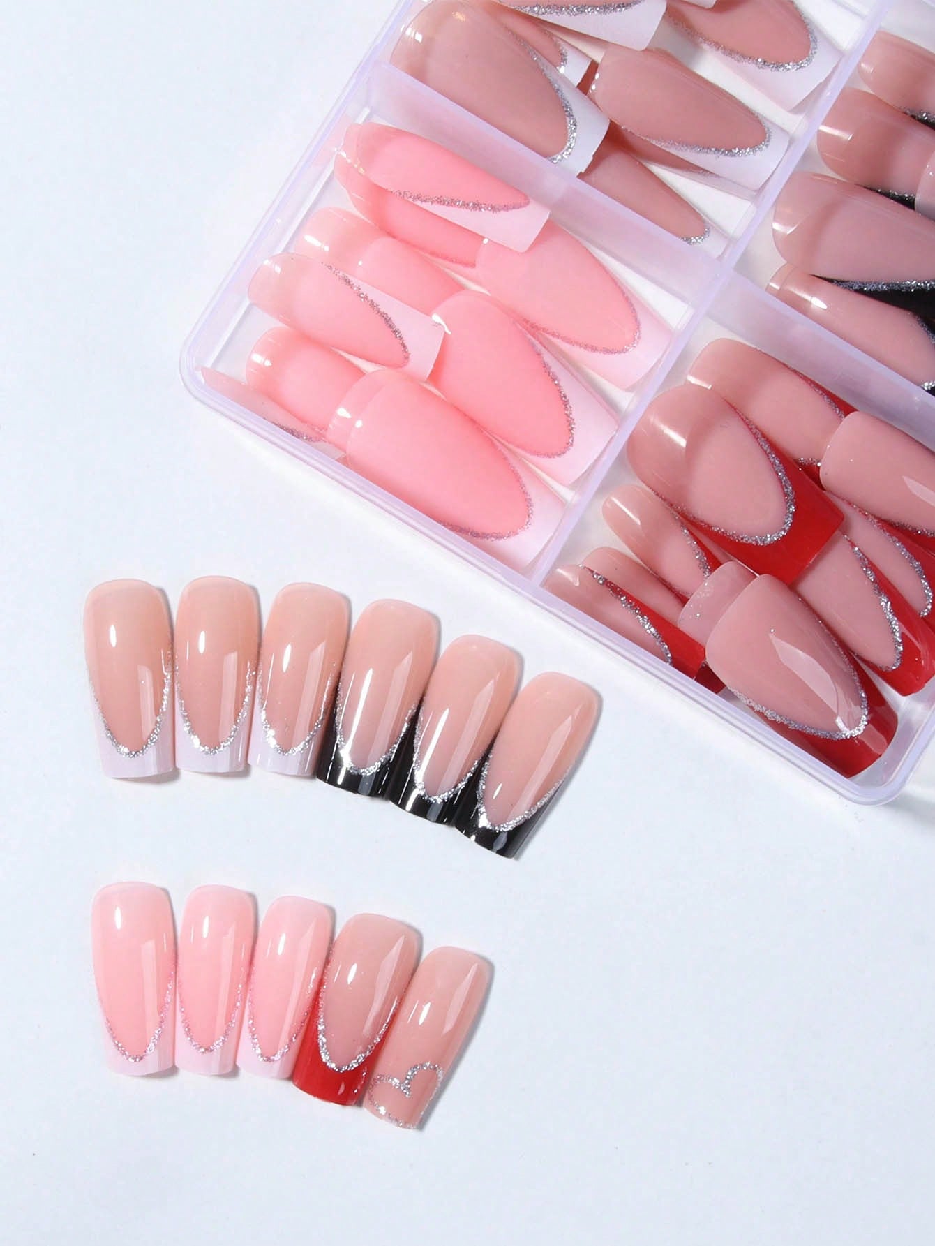 Elevate Your Style With, 24Pcs/Set Long Coffin Red French Tip Press on Nails Tips Chic Minimalist Style - Reusable Design Fake Nail,Contain 1Pc Jelly Glue and 1Pc Nail File, Acrylic Fake Nails for Women and Girls, Daily Life and Party Use