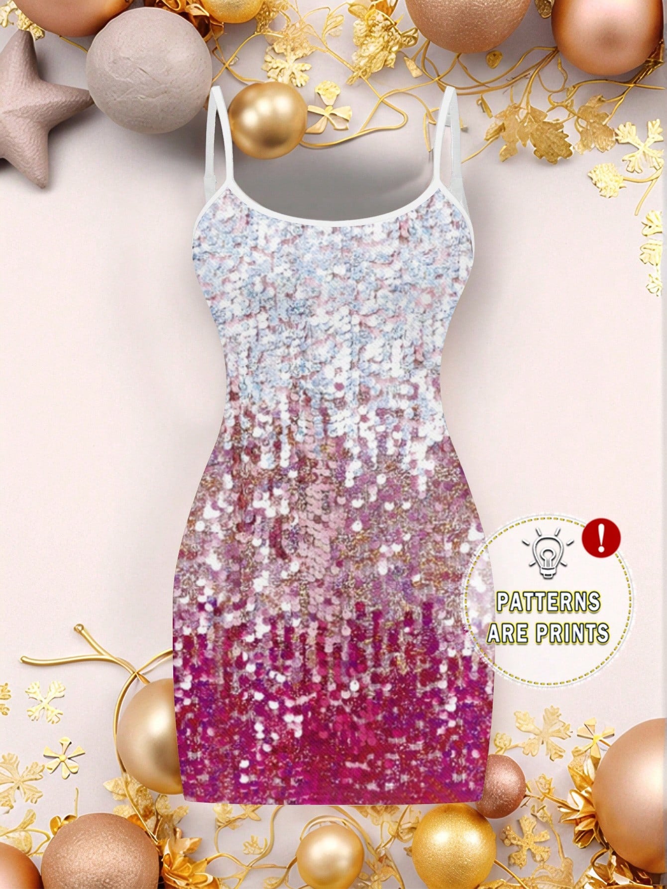 Ezwear Casual Party Glitter Sequin Design Simple Mini Bodycon Gold Cami Dress for Women, Suitable for Party Occasions