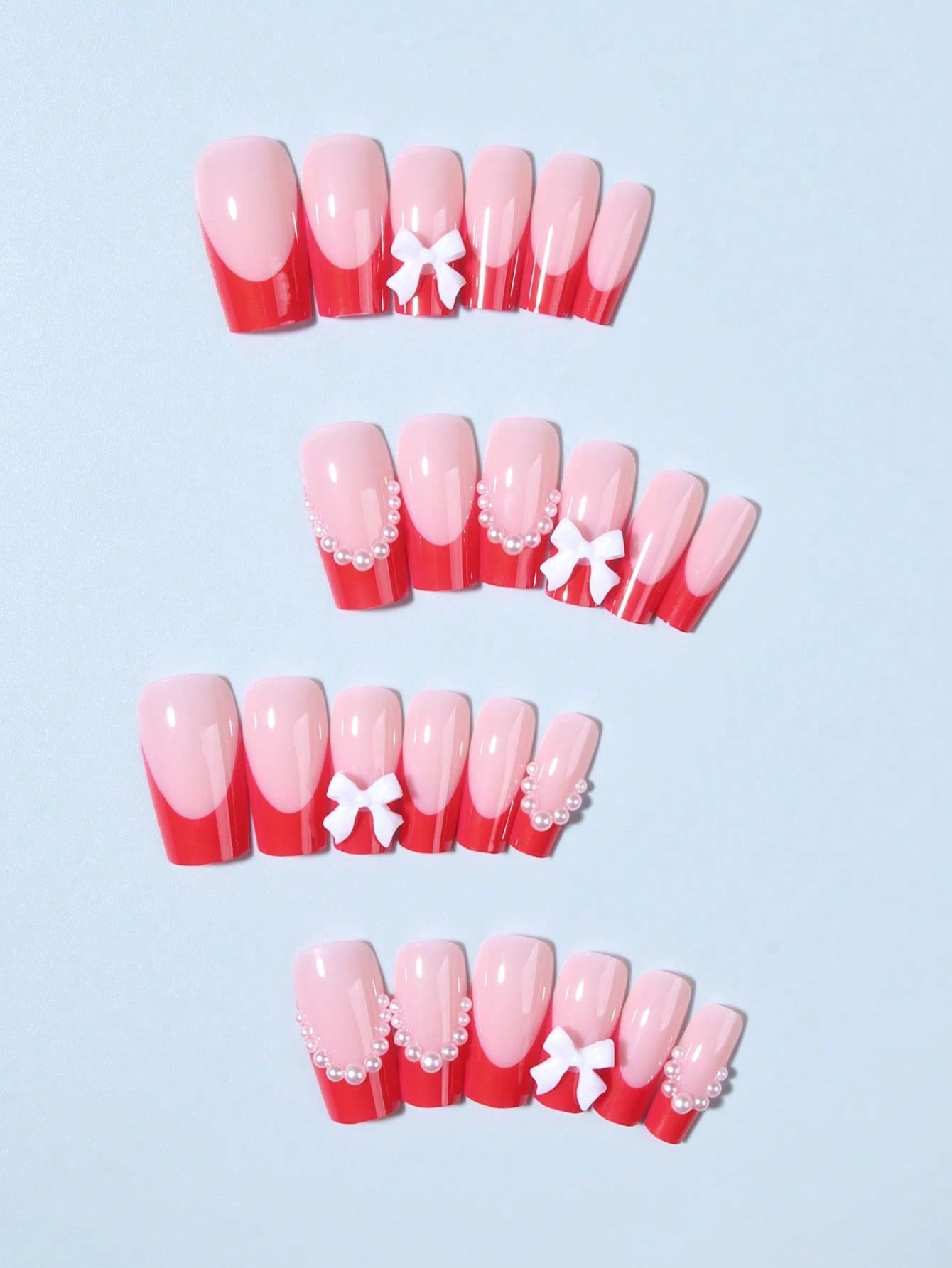 Elevate Your Style With, 24Pcs/Set Long Coffin Red French Tip Press on Nails Tips Chic Minimalist Style - Reusable Design Fake Nail,Contain 1Pc Jelly Glue and 1Pc Nail File, Acrylic Fake Nails for Women and Girls, Daily Life and Party Use