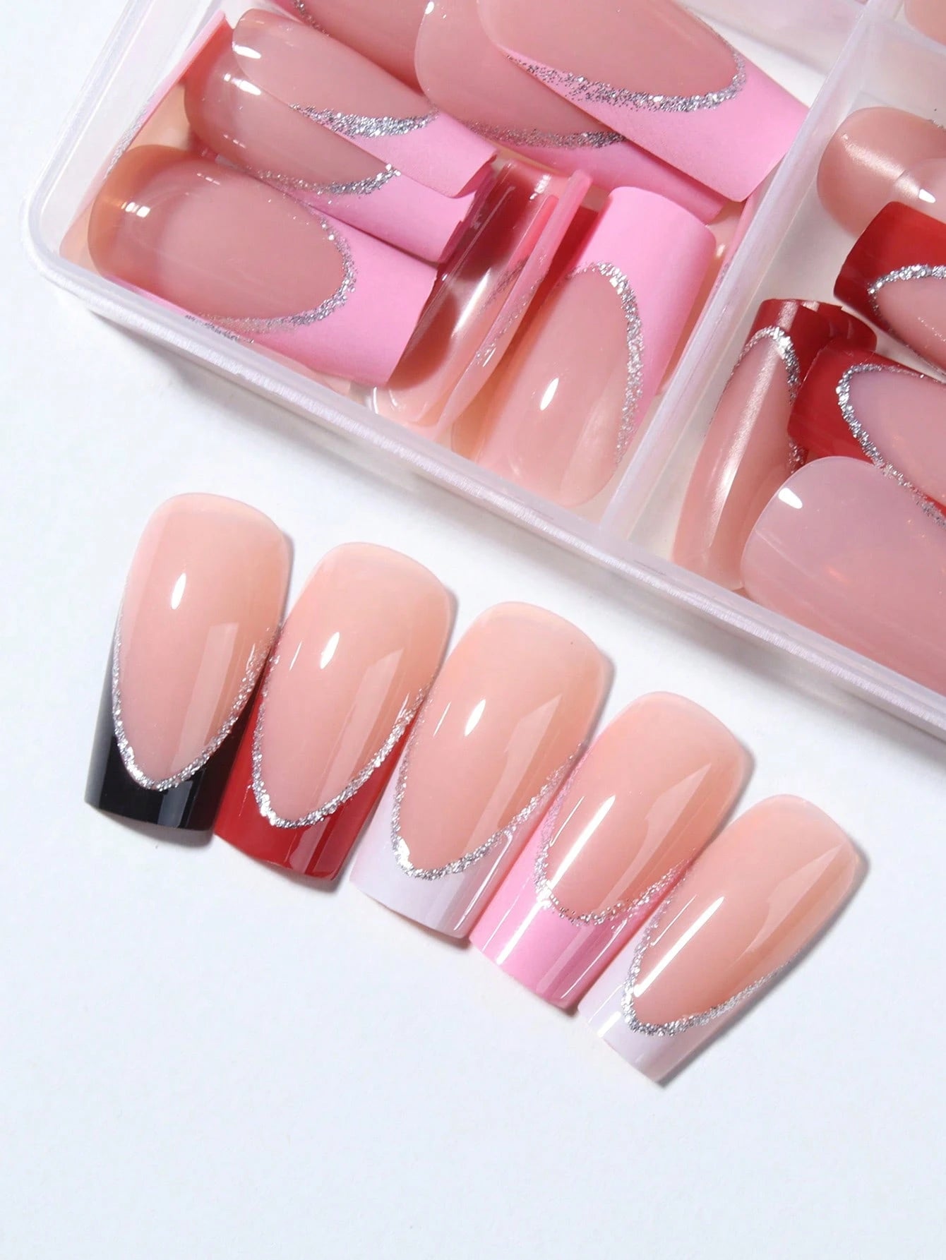 Elevate Your Style With, 24Pcs/Set Long Coffin Red French Tip Press on Nails Tips Chic Minimalist Style - Reusable Design Fake Nail,Contain 1Pc Jelly Glue and 1Pc Nail File, Acrylic Fake Nails for Women and Girls, Daily Life and Party Use