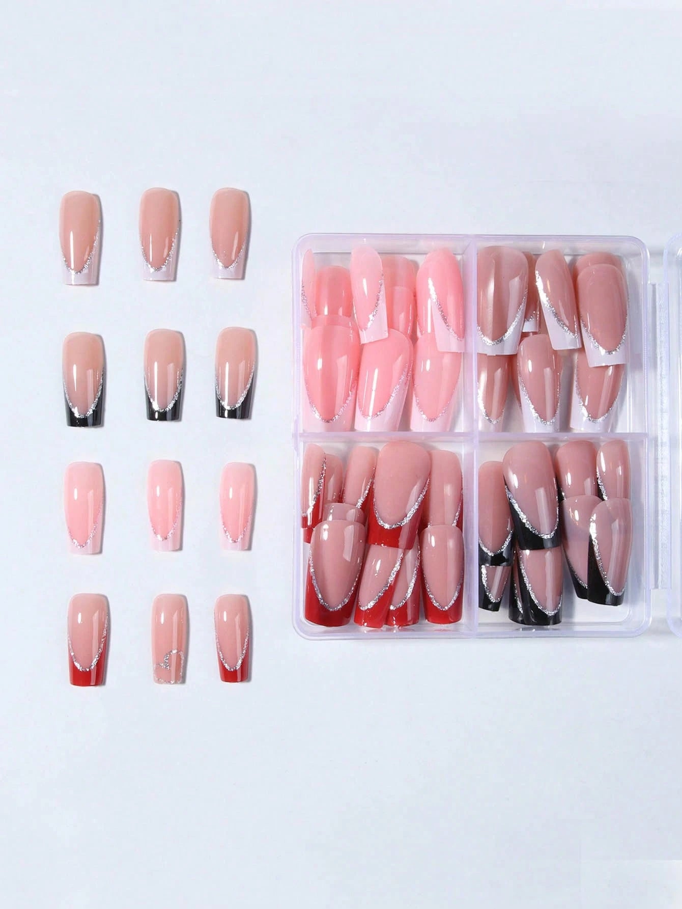 Elevate Your Style With, 24Pcs/Set Long Coffin Red French Tip Press on Nails Tips Chic Minimalist Style - Reusable Design Fake Nail,Contain 1Pc Jelly Glue and 1Pc Nail File, Acrylic Fake Nails for Women and Girls, Daily Life and Party Use