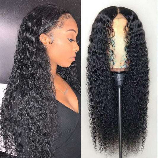 T-Part Lace Front Human Hair Wig for Black Women,Middle Part Kinky Curly Lace Frontal Wig with Baby Hair Glueless Natural Black 130% Density （13X4X1 Lace Front 24Inch）