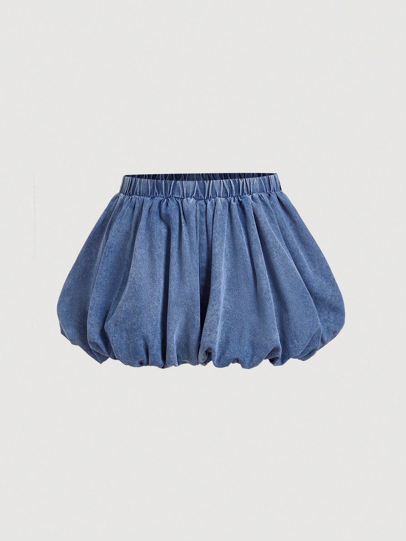 MOD plus Size Blue Denim Shorts Bubble Culottes Elastic Waistband Cute and Sweet Outfit Spring and Summer Denim Shorts