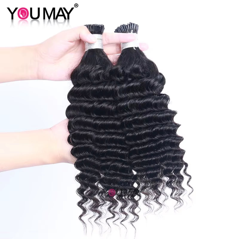 Deep Wave I Tip Hair Extensions Microlinks for Black Women Malaysia Virgin Hair 100% Human Hair Bulk Natural Black