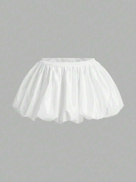 ICON Y2K Solid Color Low Waist Pleated Bubble Fower Mini Skirt