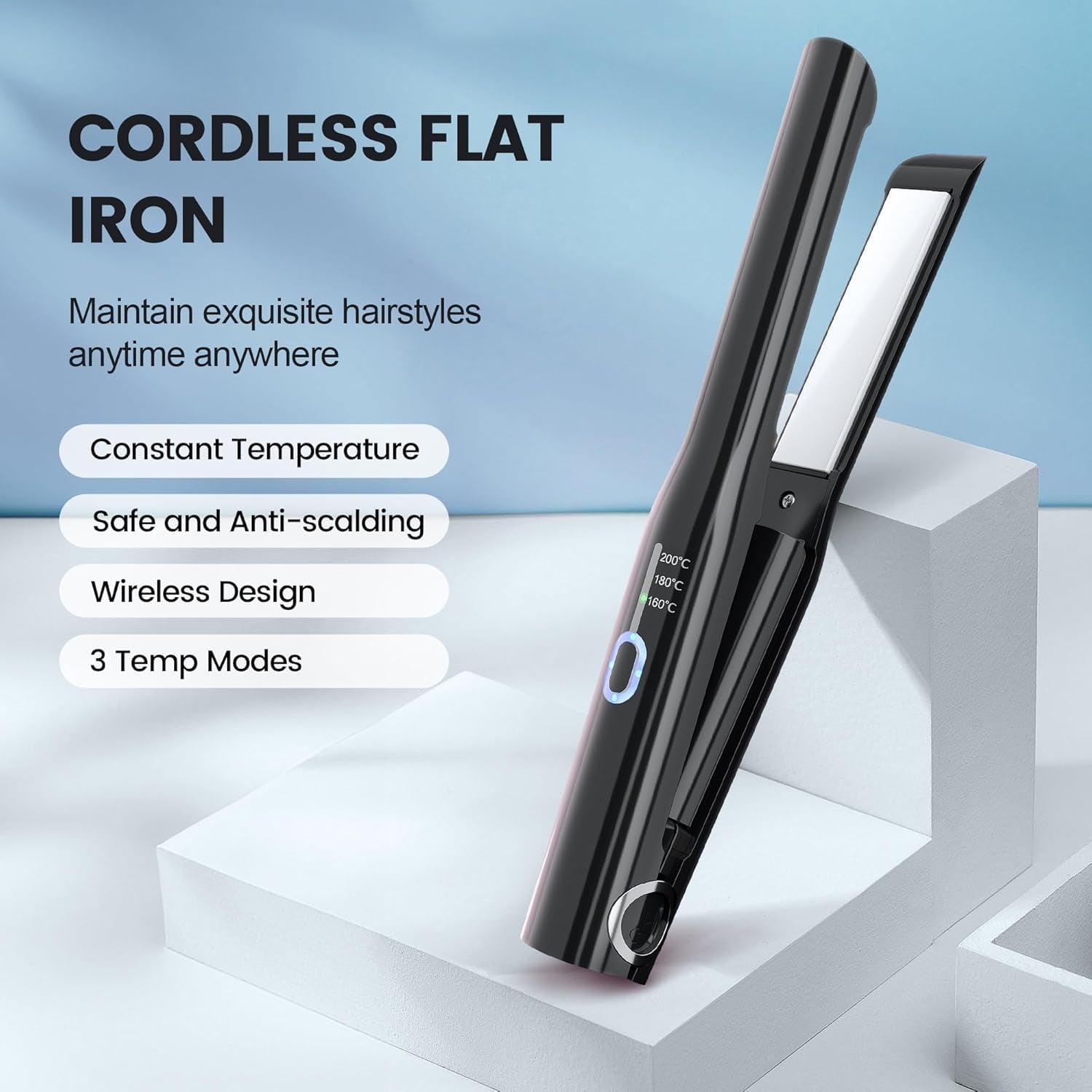 Cordless Hair Straightener,2-In-1 Iron 3 Temp Modes,Usb-C Rechargeable, Fast Heating,Straightening & Curling,Portable and Travel Friendly, Flat Iron for Thin & Thick Hair on the Go (Black)