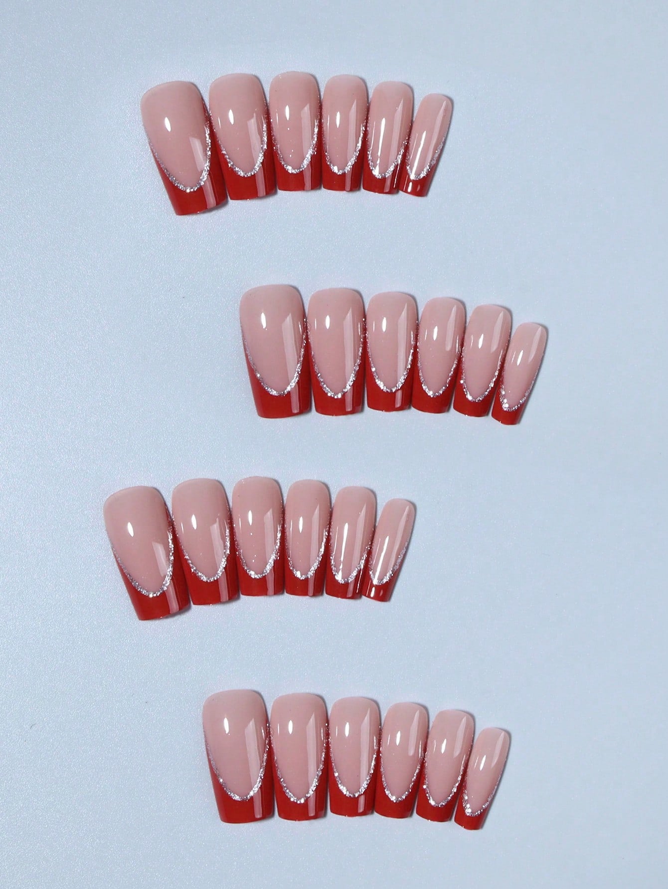 Elevate Your Style With, 24Pcs/Set Long Coffin Red French Tip Press on Nails Tips Chic Minimalist Style - Reusable Design Fake Nail,Contain 1Pc Jelly Glue and 1Pc Nail File, Acrylic Fake Nails for Women and Girls, Daily Life and Party Use