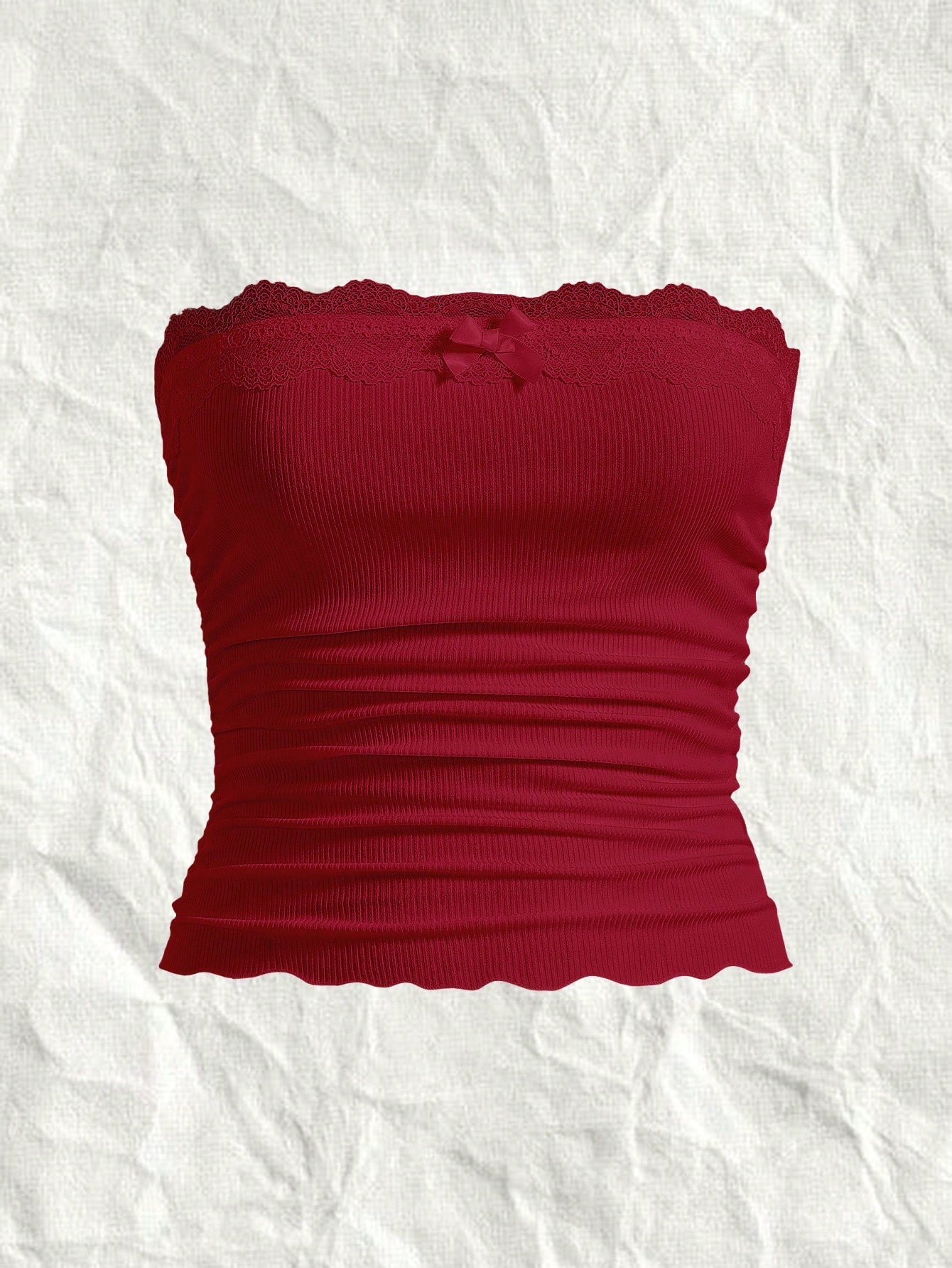 Plus Cherry Print Lace Trim Ruched Top, for Summer