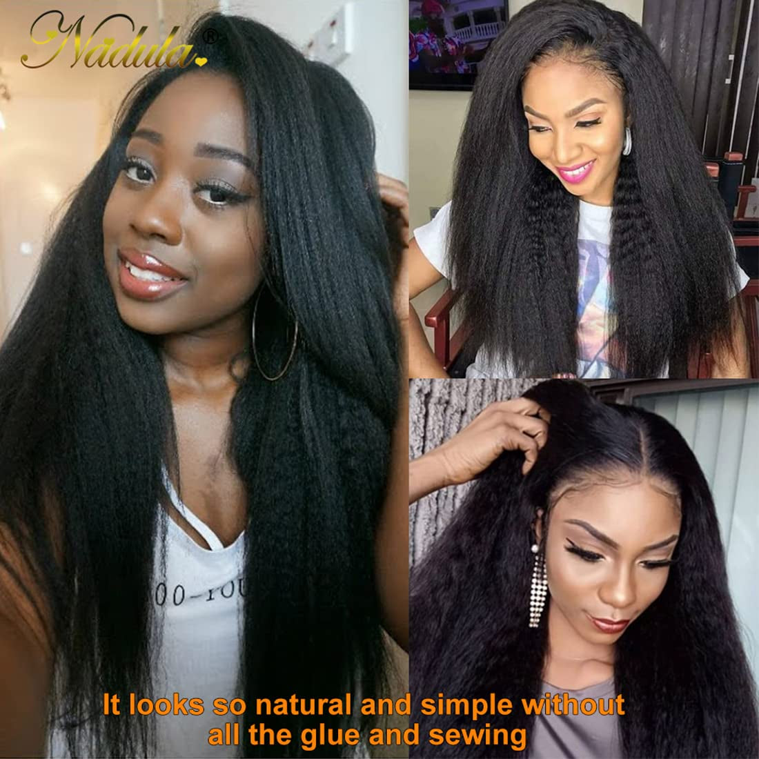 10A V Kinky Straight Wig, Human Hair, No Leave Out, Upgraded U Part, Glueless Wigs for Women, Brazilian Yaki Straight, Beginner Friendly, 150% Density, 24Inch