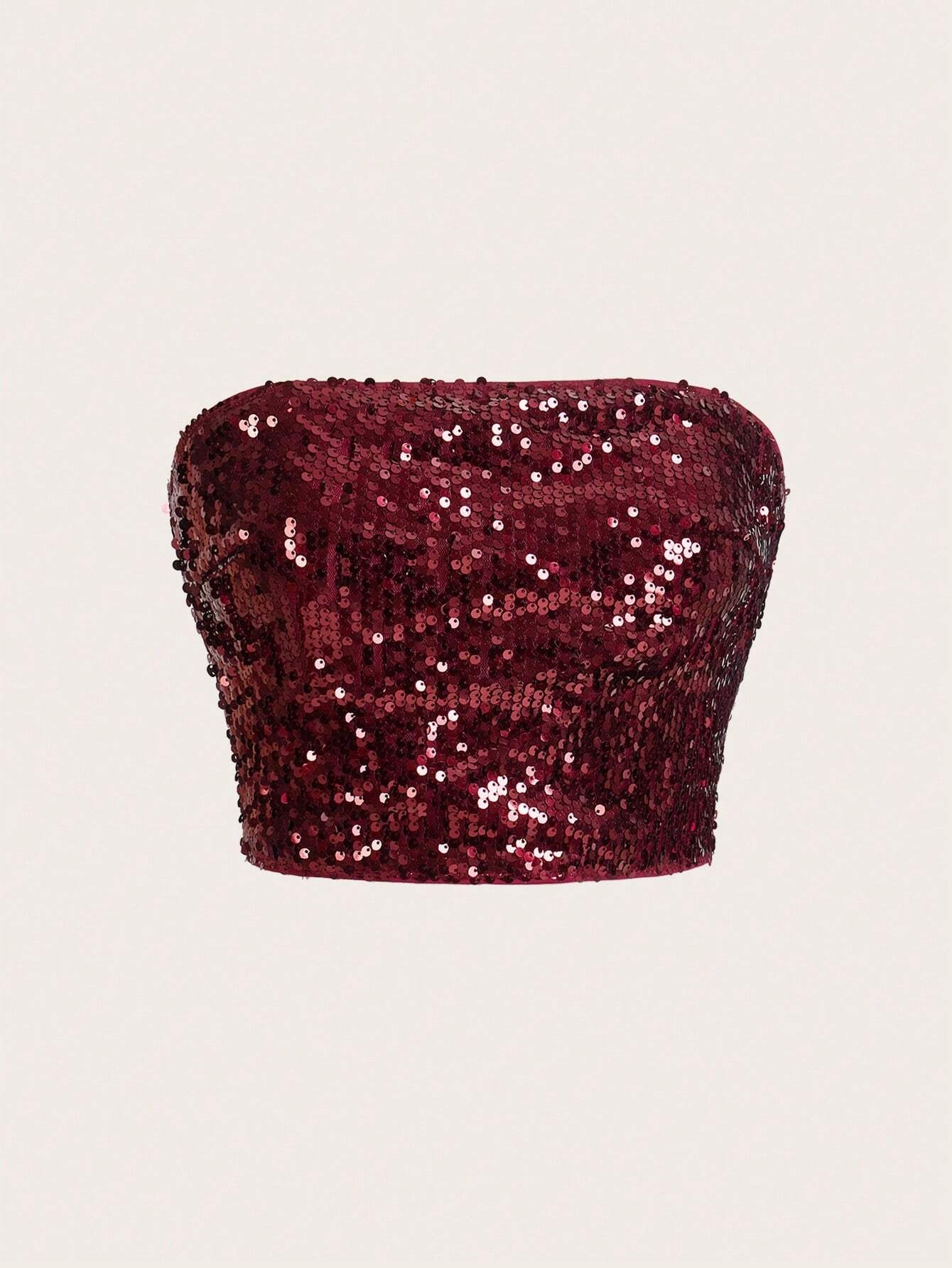 ICON Fashionable Party Sequin Cropped Bustier Top