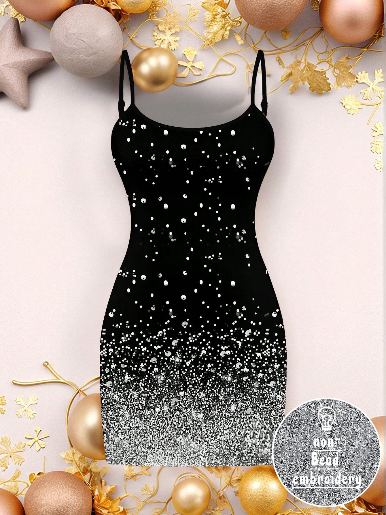 Ezwear Casual Party Glitter Sequin Design Simple Mini Bodycon Gold Cami Dress for Women, Suitable for Party Occasions