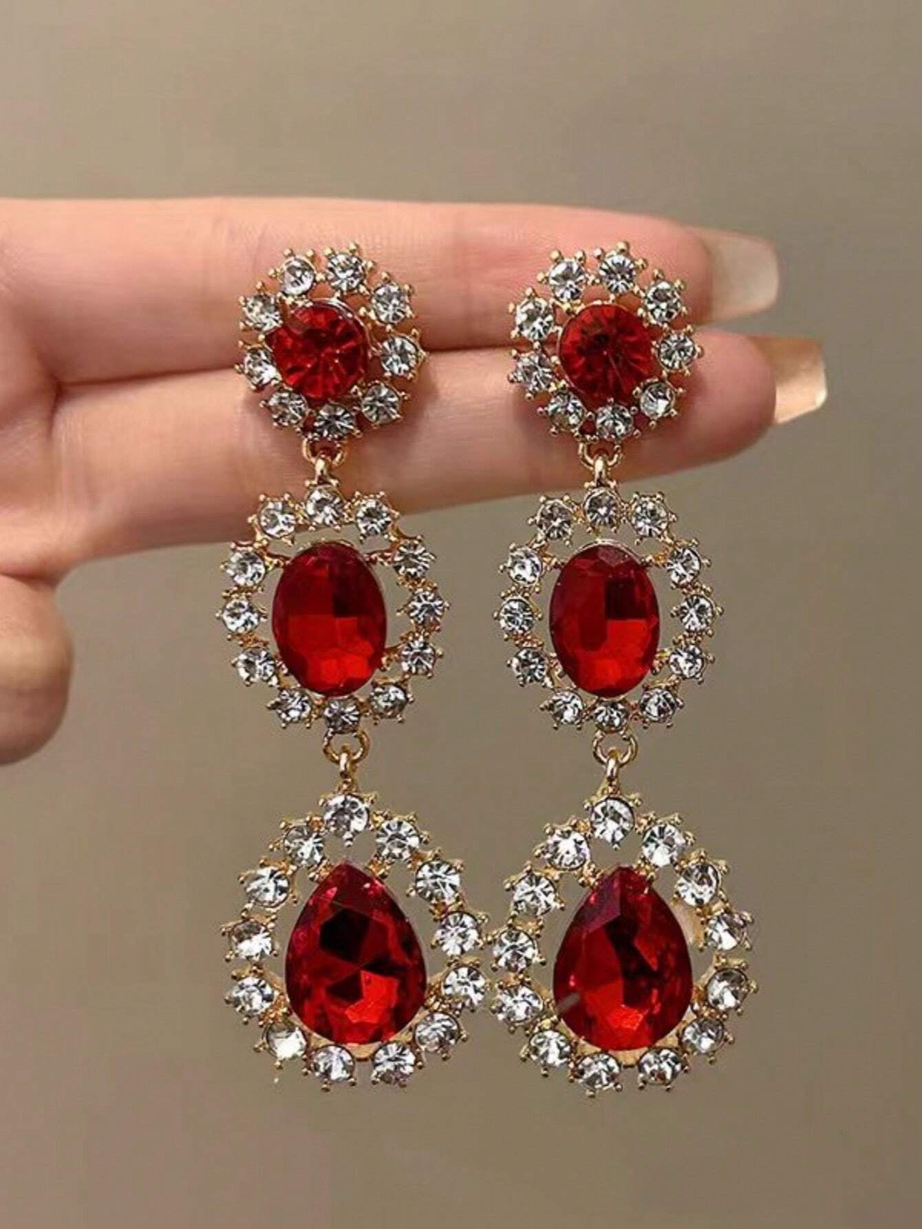 1Pc High-End Quality Glass Crystal Long Rhinestone Earrings, Fashionable Christmas Party Earrings for Women