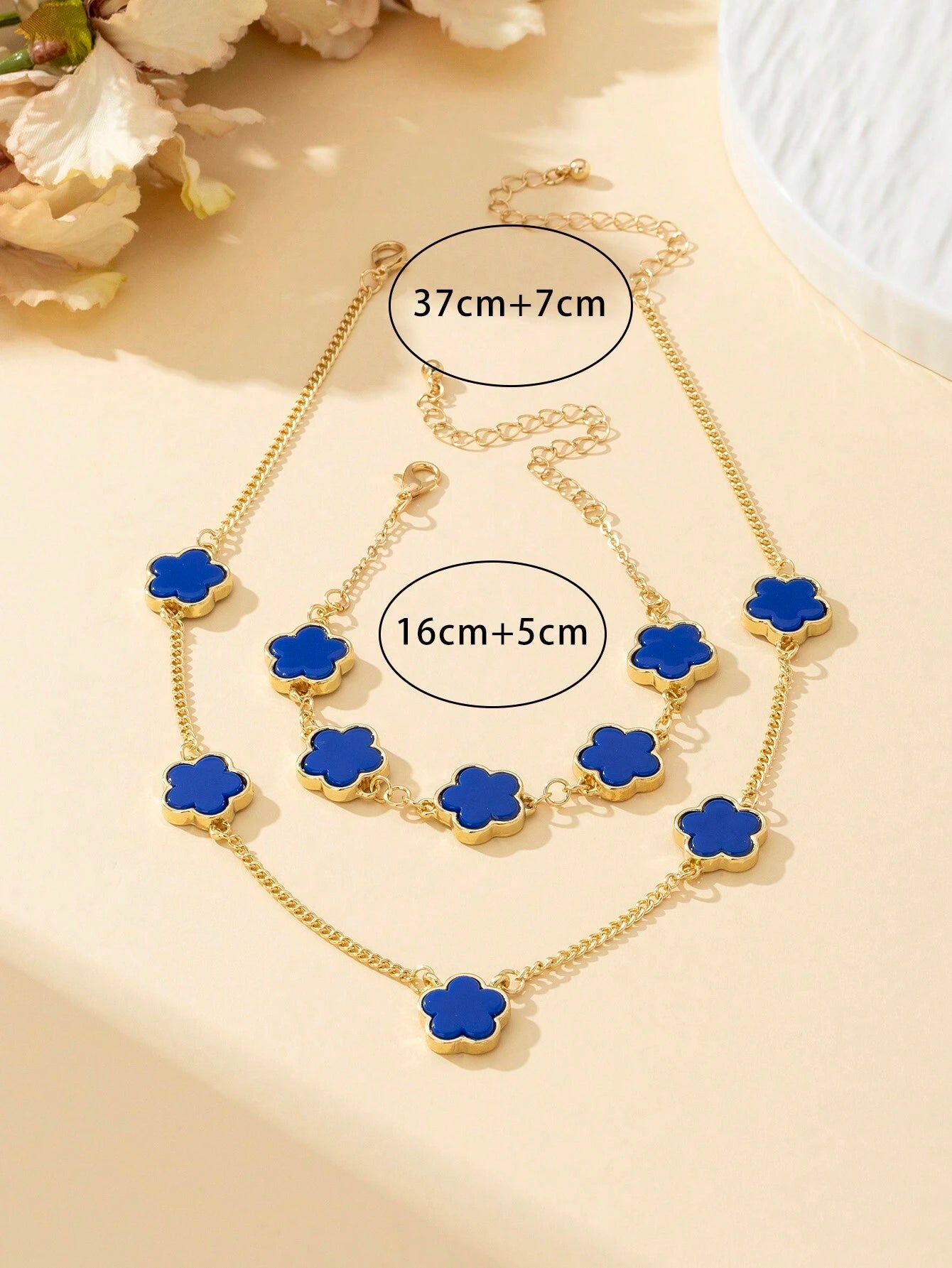 1Set Fashion Flower & Clover Pendant Necklace and Bracelet Jewelry Set, Holiday Gift for Women Valentines