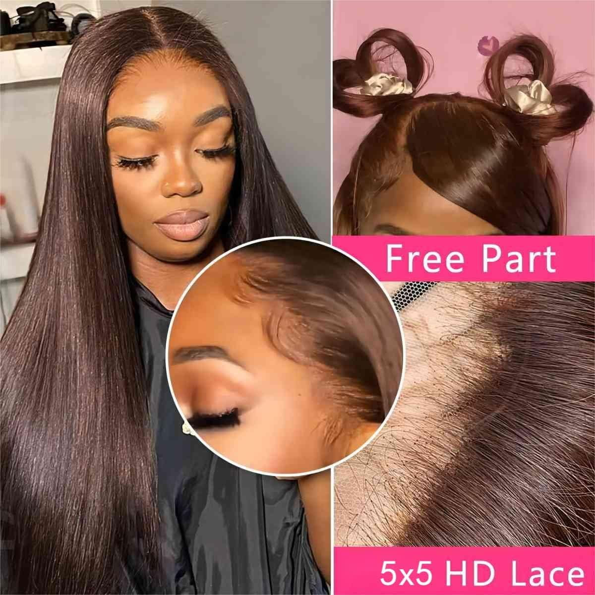 Straight 5X5 HD Glueless Lace Front Wigs for Women Human Hair，#2 Dark Brown Pre Plucked with Baby Hair 150% Density Brazilian Virgin Human Hair Wig 26Inch