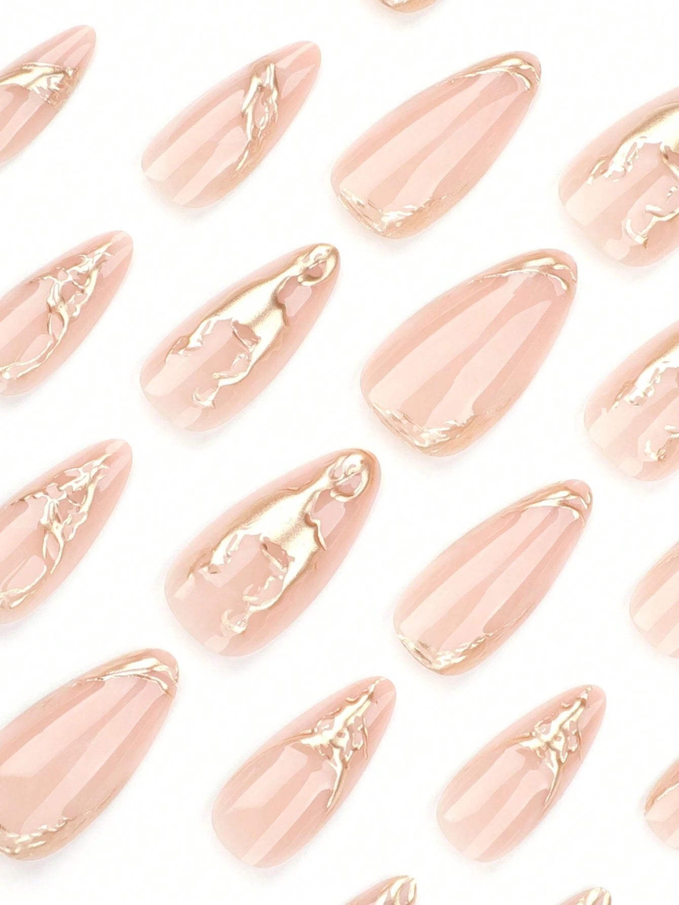 1 Set of 24Pcs Almond Shaped Press-On Nails with Minimalist Metallic 3D Design, Includes Jelly Gel and Files, Suitable for All Ladies to Make Fingers More Charming with Daily Outfits