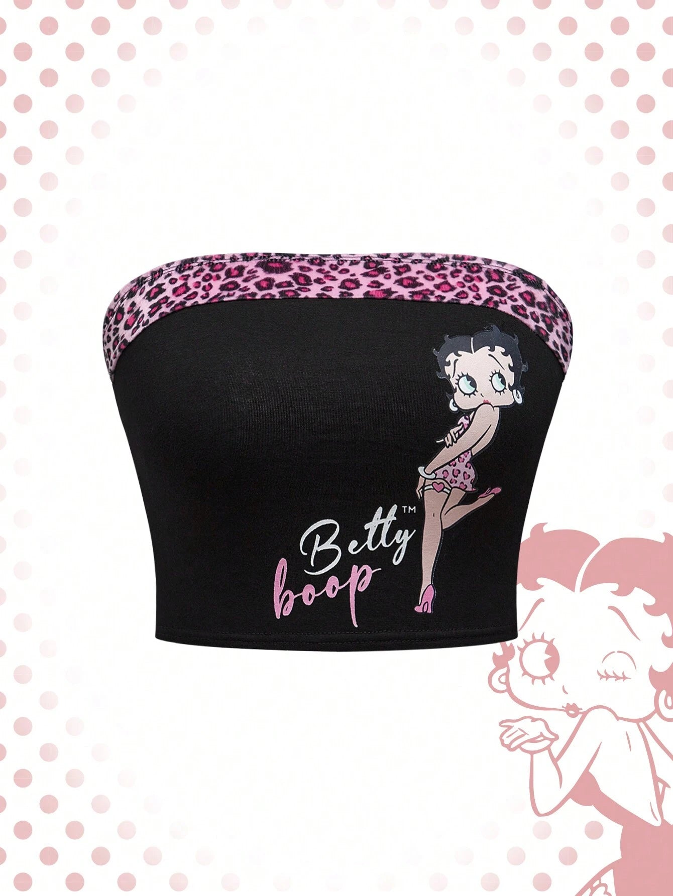 Betty Boop | ROMWE Cartoon Character & Leopard Print Slim Fit Cropped Tube Top, Summer