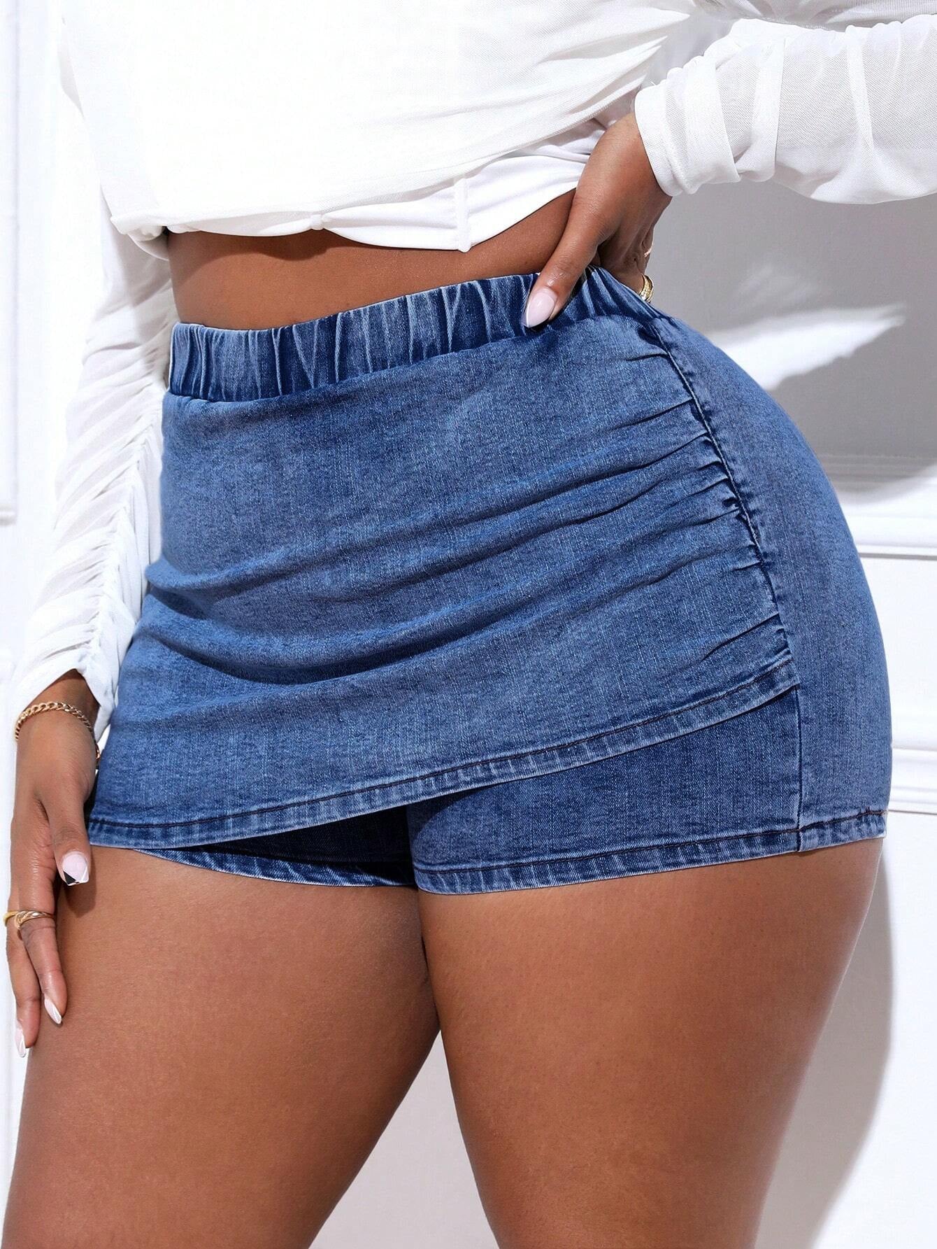 SXY plus Size Women Fashionable Loose Fit Asymmetrical Hem Denim Shorts