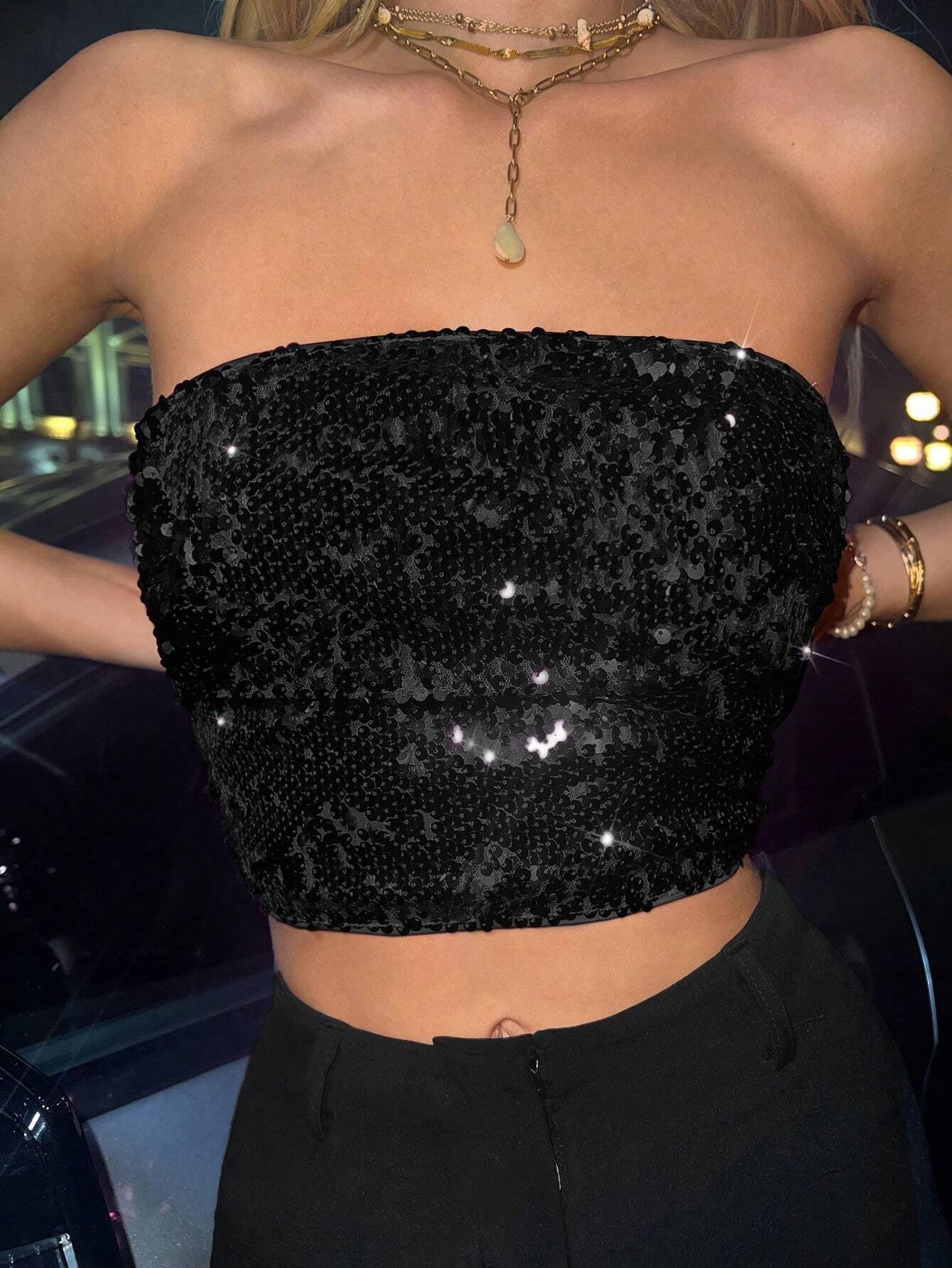 ICON Fashionable Party Sequin Cropped Bustier Top