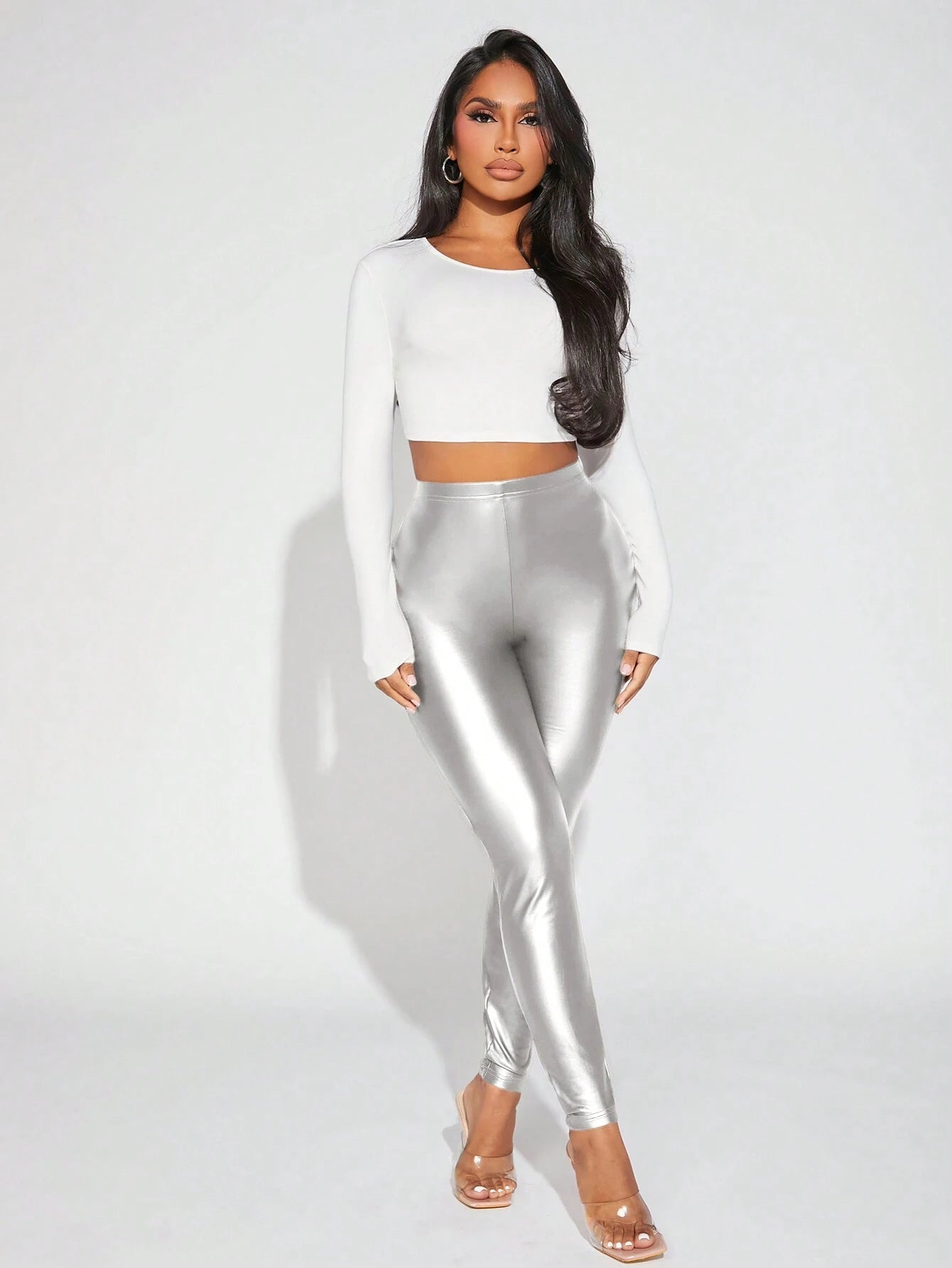 Tall CURVE plus Size Fashionable Metallic High Waist Leggings