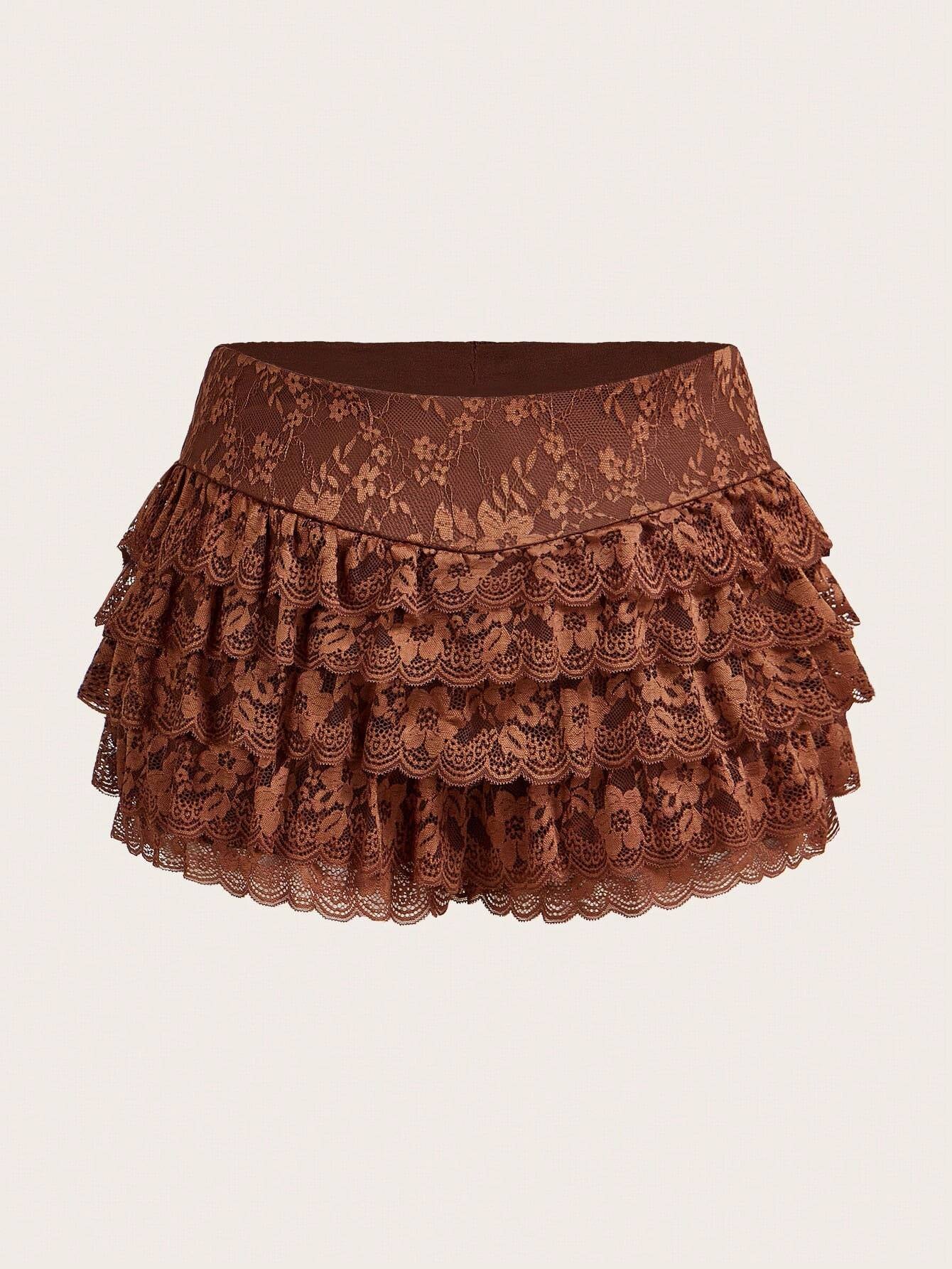 ICON Y2K Summer plus Size Solid Color Sexy Lace Cake Layer Shorts