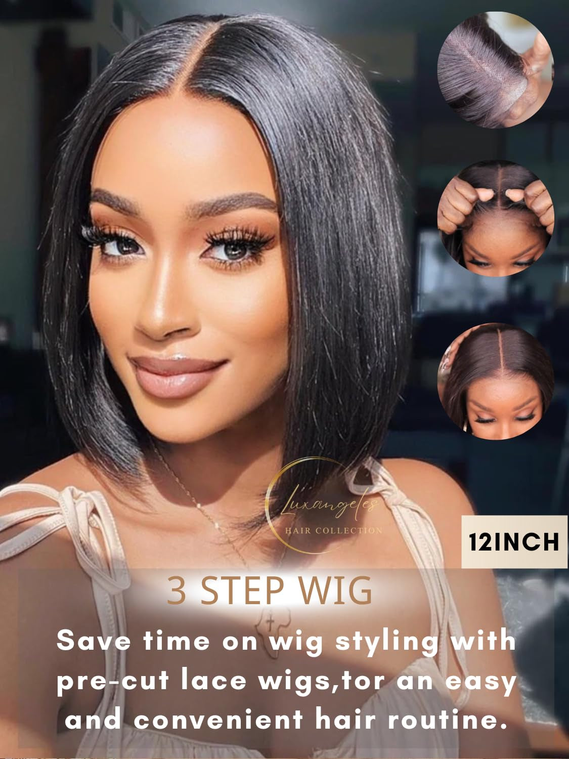 Wear and Go Bob Wig Human Hair 4X4 HD Transparent Lace Closure Pre Cut Plucked Short Straight Glueless Wigs Black 150% Density Brazilian Wigs Middle Part Bob Wig