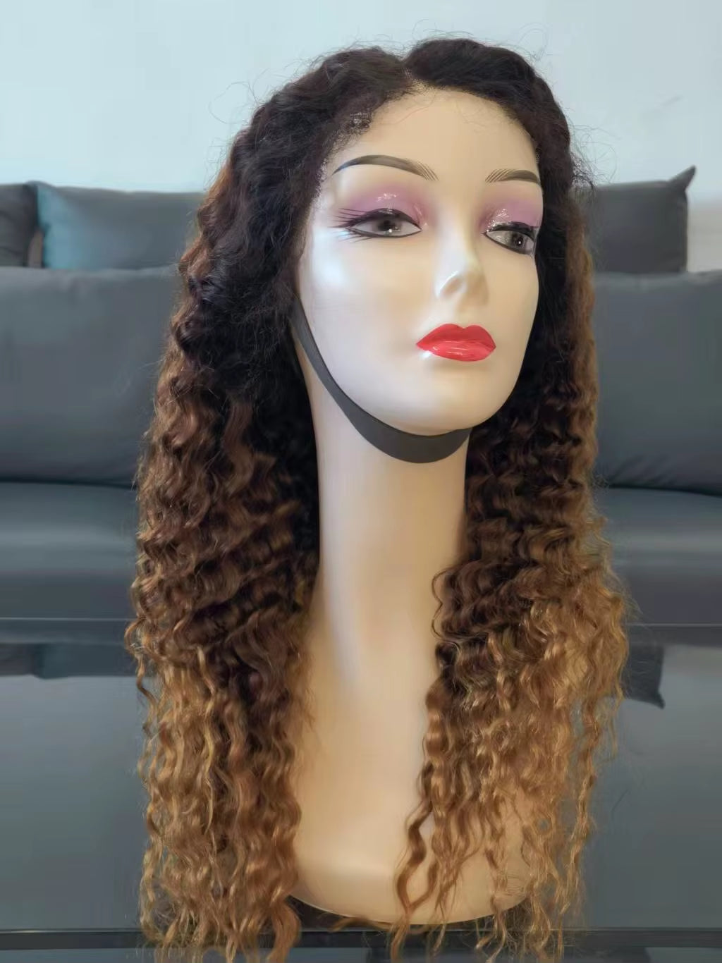 Ombre Highlight Deep Curly Wig Brazilian Raw Human Hair Wig Highlighted Blonde Water Wavy Breathable 13X4 Swiss Lace Front Wigs