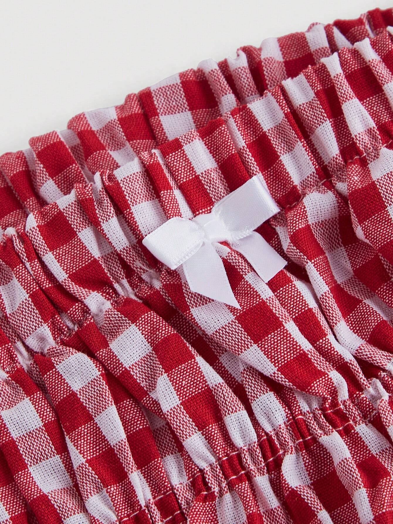 MOD plus Size Red & White Plaid Bow Decor Casual Shorts for Summer