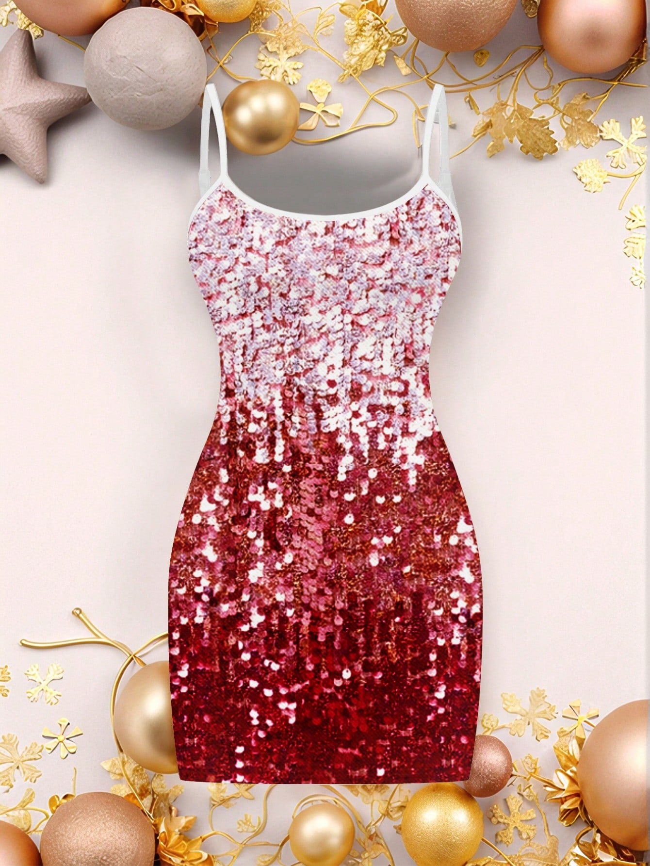 Ezwear Casual Party Glitter Sequin Design Simple Mini Bodycon Gold Cami Dress for Women, Suitable for Party Occasions