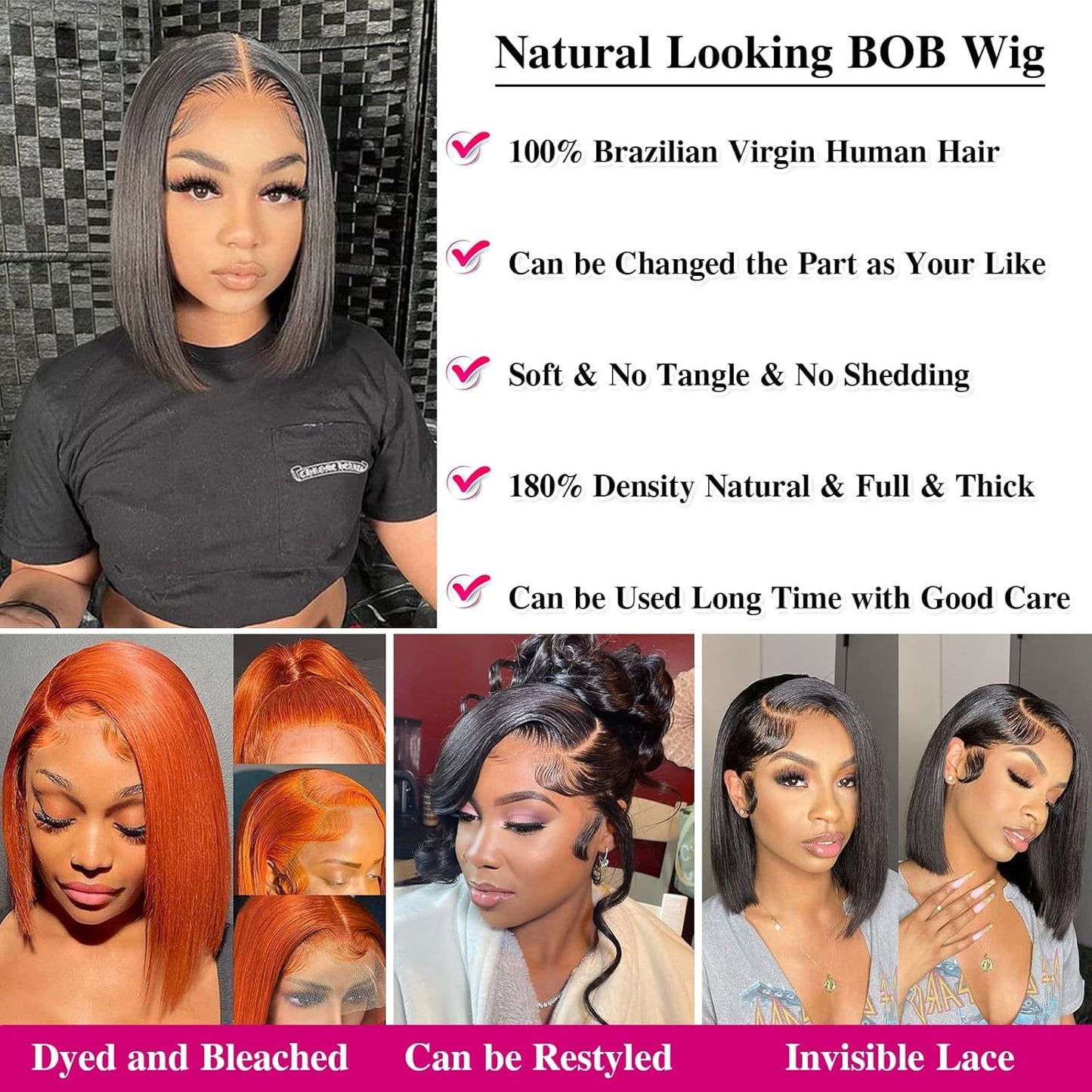 1 of  Bob Wig Human Hair 14 Inch Nature Black and 1 of  Bob Wig Human Hair 10 Inch Nature Black