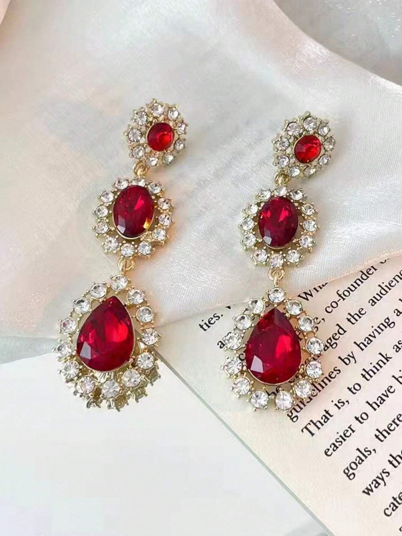 1Pc High-End Quality Glass Crystal Long Rhinestone Earrings, Fashionable Christmas Party Earrings for Women