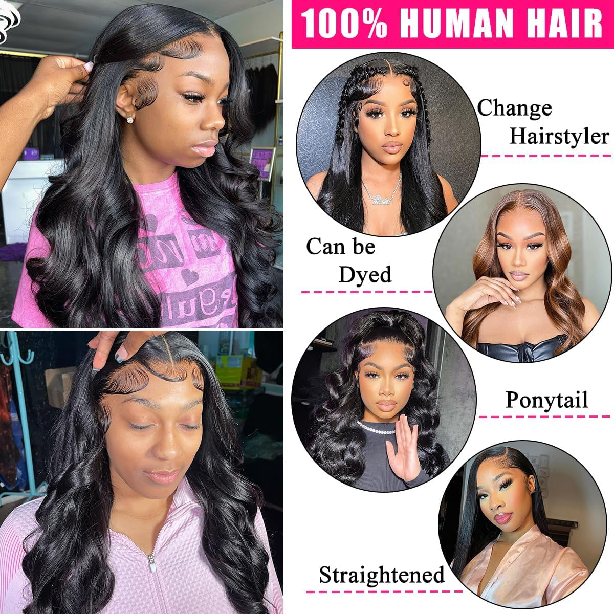 Body Wave Lace Front Wigs Human Hair 13X4 Frontal Wigs Human Hair Pre Plucked Glueless Wigs Human Hair with Baby Hair Body Wave Wig for Women Natural Color 24 Inch