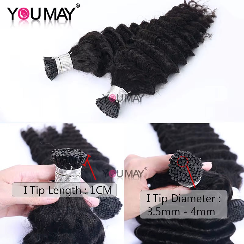 Deep Wave I Tip Hair Extensions Microlinks for Black Women Malaysia Virgin Hair 100% Human Hair Bulk Natural Black