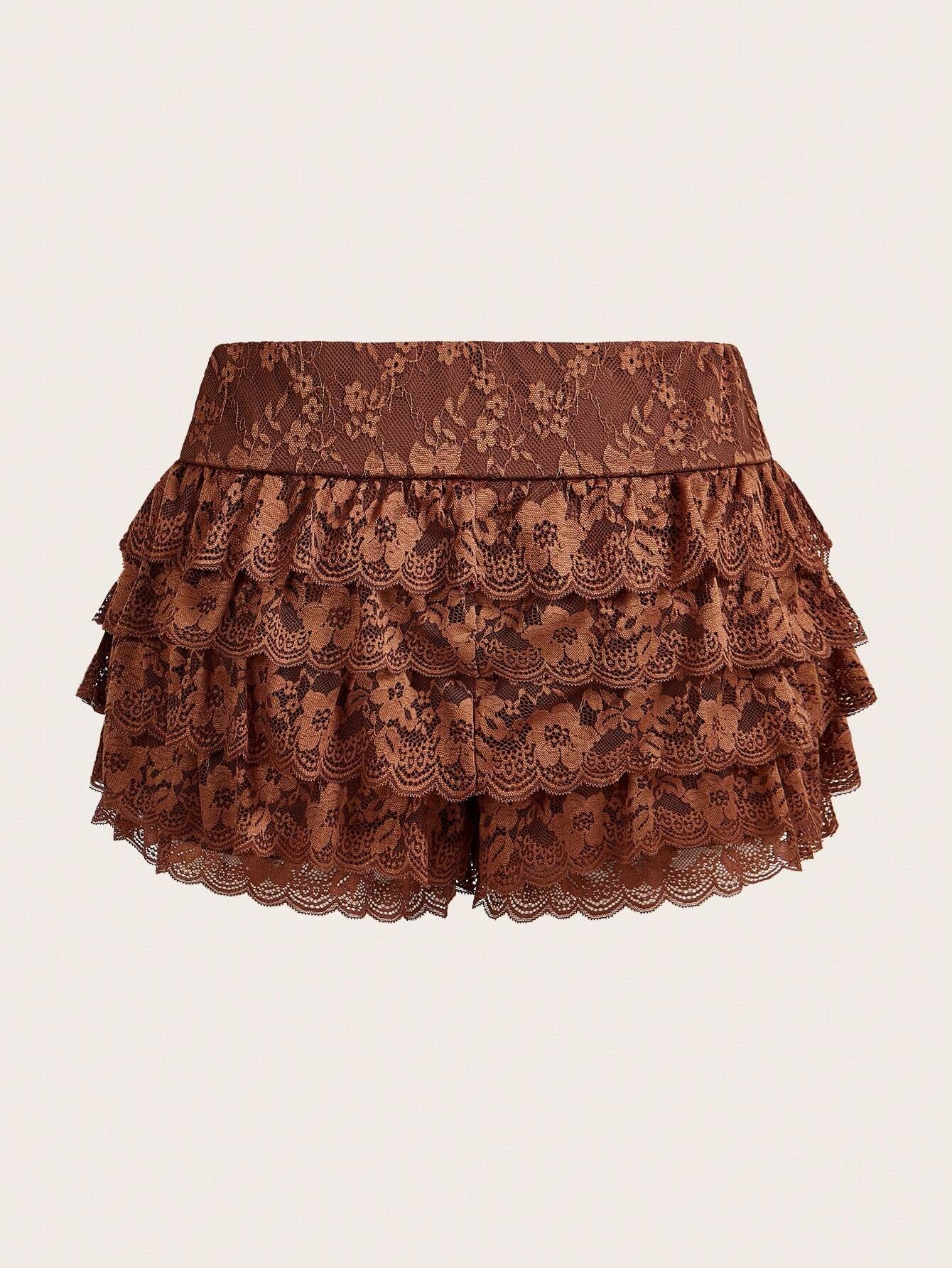 ICON Y2K Summer plus Size Solid Color Sexy Lace Cake Layer Shorts