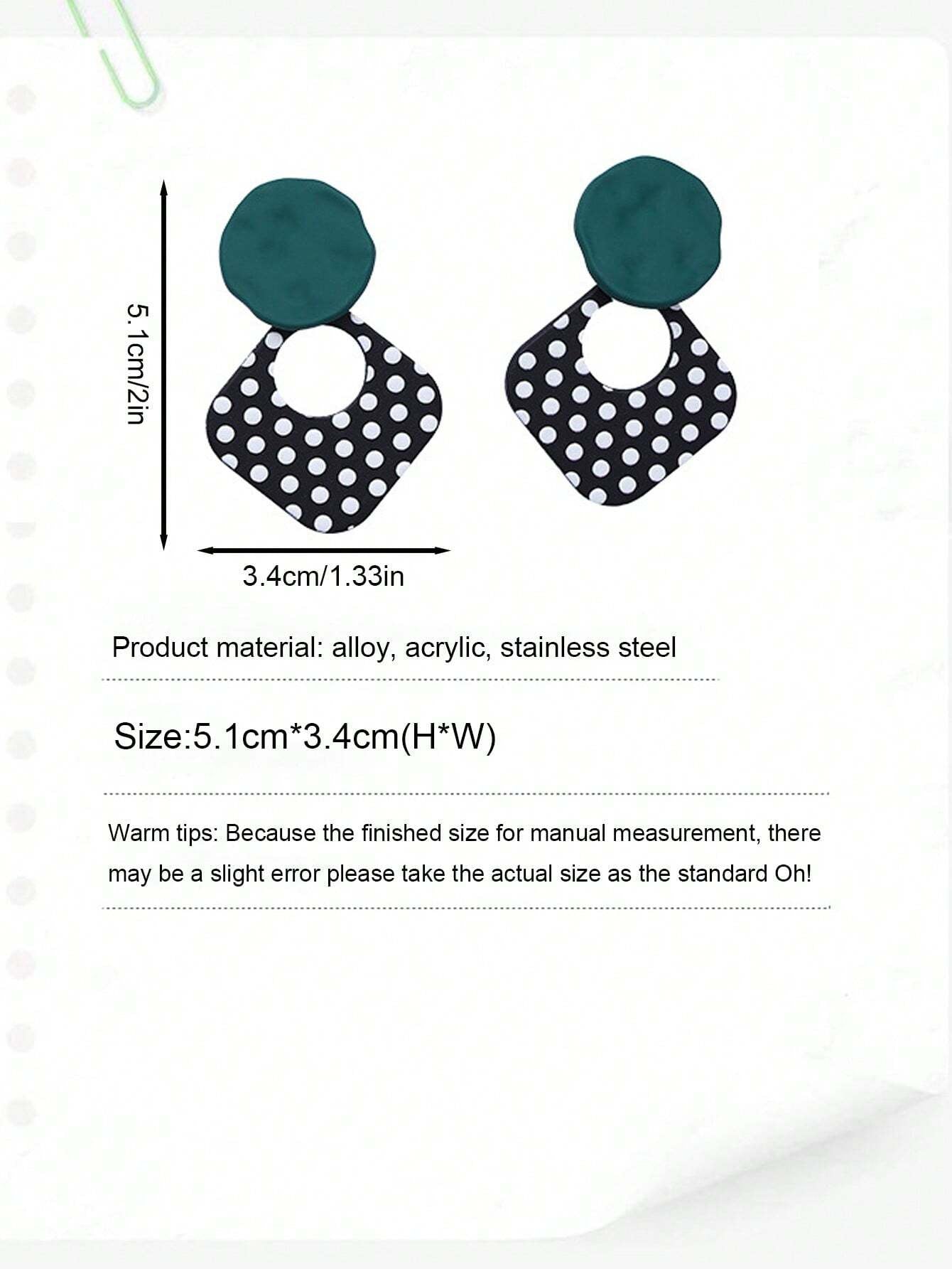 1 Pair of Fashionable Retro Personality Women'S Earrings, Sweet and Fresh Style, Black and White Polka Dot Earrings, Alloy, Acrylic and Stainless Steel Materials, Suitable for Daily, Festivals, Gatherings and Other Occasions, Can Be Used as Valentine'S Day Gifts, Holiday Gifts Valentines