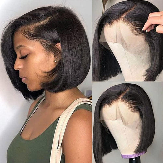 Raw Bob Wigs Human Hair 4X4 Lace Closure Wig Triple Lifespan than Regular Virgin Hair Wig Keep Silky and Smooth after Multiple Washes 100% Indian 18A Raw Hair Wigs(10Inch)