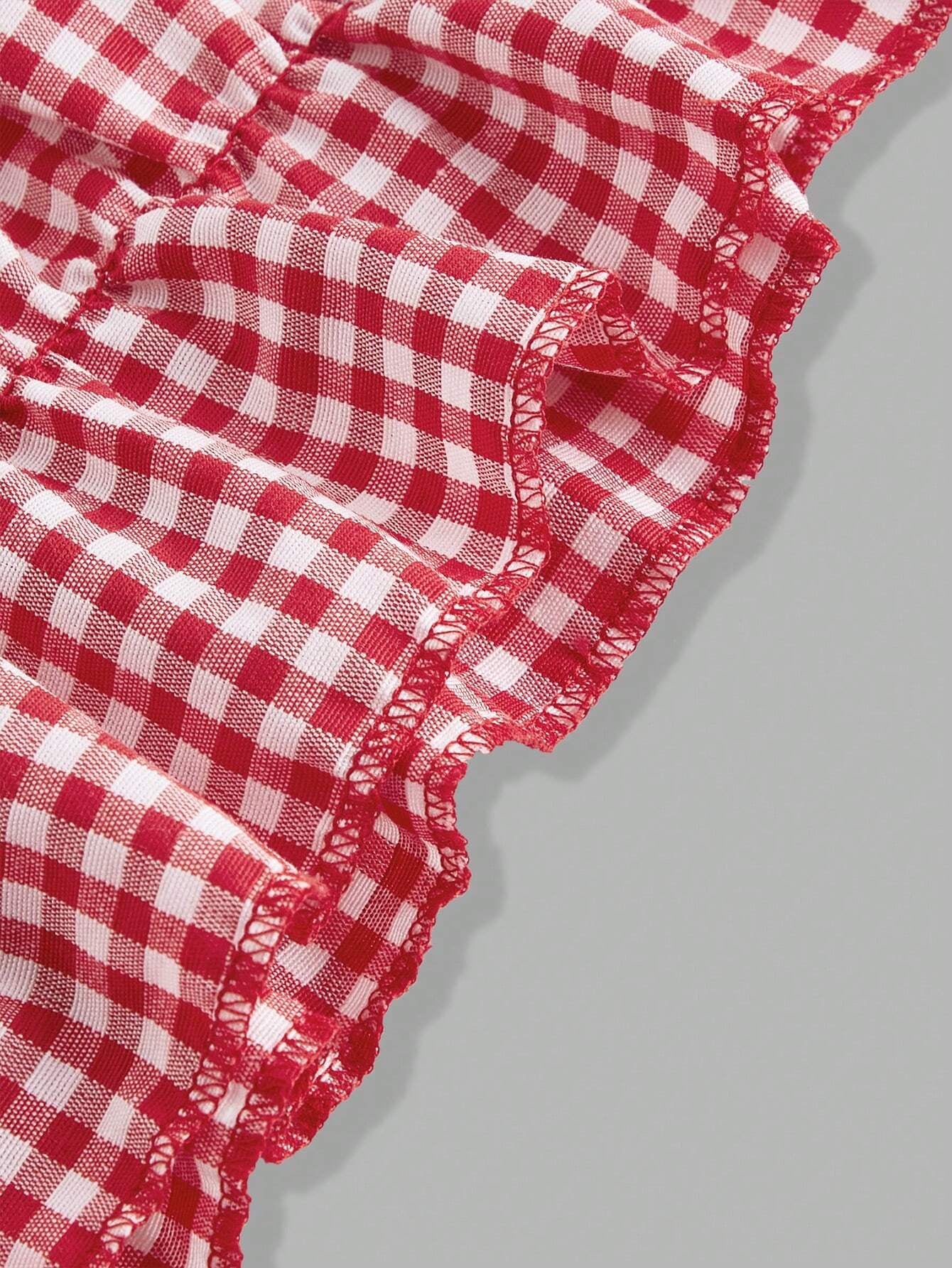 Sweetra plus Size Red Plaid Tube Top - Fashionable, Sexy Checkered Bow Tie Sweet Cropped Bandeau Top for New Year, for Summer