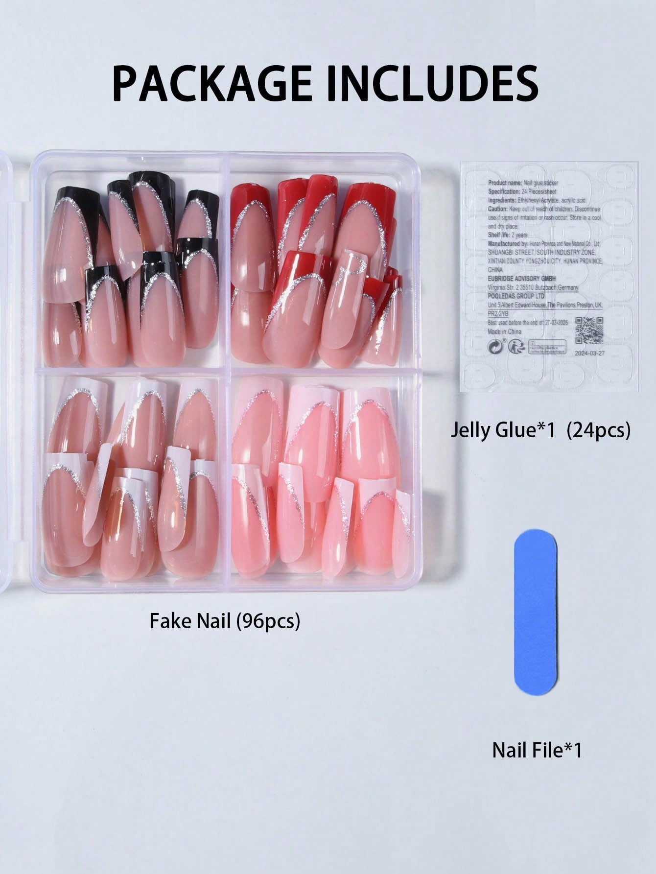 Elevate Your Style With, 24Pcs/Set Long Coffin Red French Tip Press on Nails Tips Chic Minimalist Style - Reusable Design Fake Nail,Contain 1Pc Jelly Glue and 1Pc Nail File, Acrylic Fake Nails for Women and Girls, Daily Life and Party Use