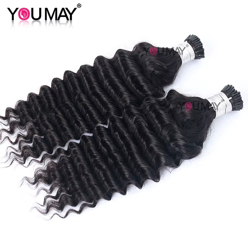 Deep Wave I Tip Hair Extensions Microlinks for Black Women Malaysia Virgin Hair 100% Human Hair Bulk Natural Black