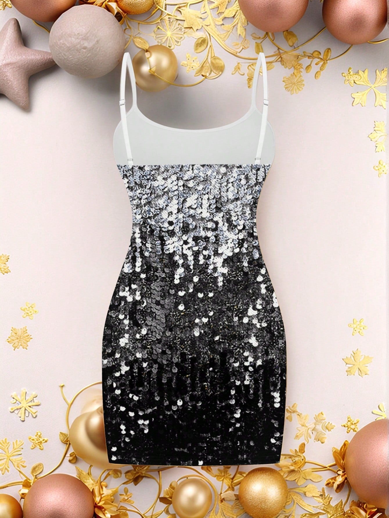 Ezwear Casual Party Glitter Sequin Design Simple Mini Bodycon Gold Cami Dress for Women, Suitable for Party Occasions