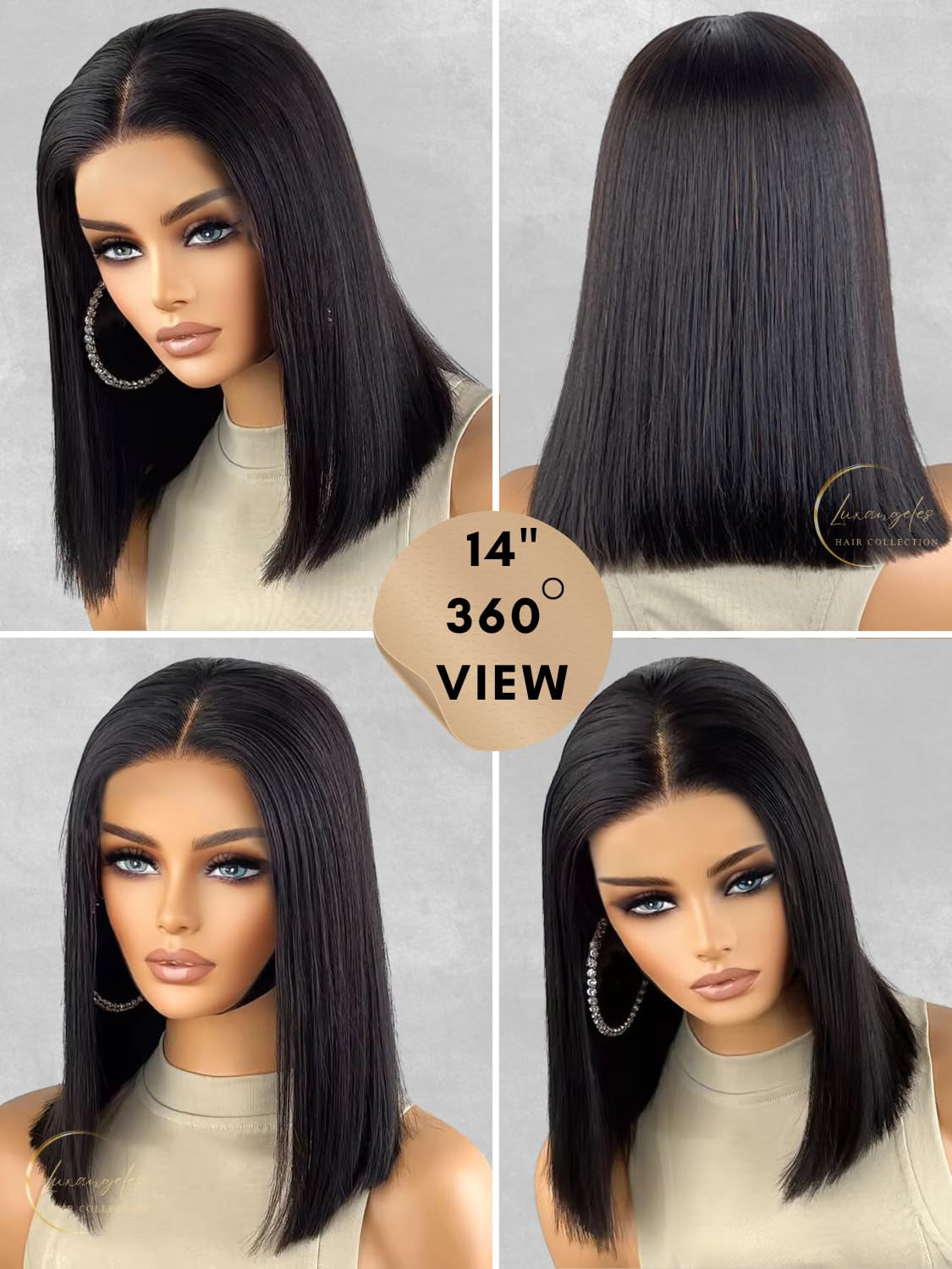 Wear and Go Bob Wig Human Hair 4X4 HD Transparent Lace Closure Pre Cut Plucked Short Straight Glueless Wigs Black 150% Density Brazilian Wigs Middle Part Bob Wig