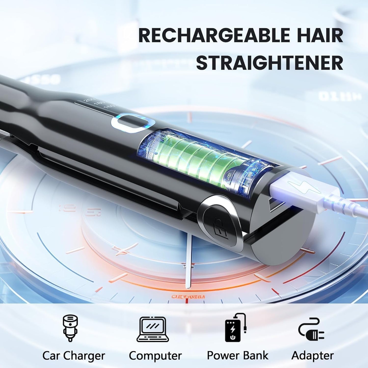 Cordless Hair Straightener,2-In-1 Iron 3 Temp Modes,Usb-C Rechargeable, Fast Heating,Straightening & Curling,Portable and Travel Friendly, Flat Iron for Thin & Thick Hair on the Go (Black)