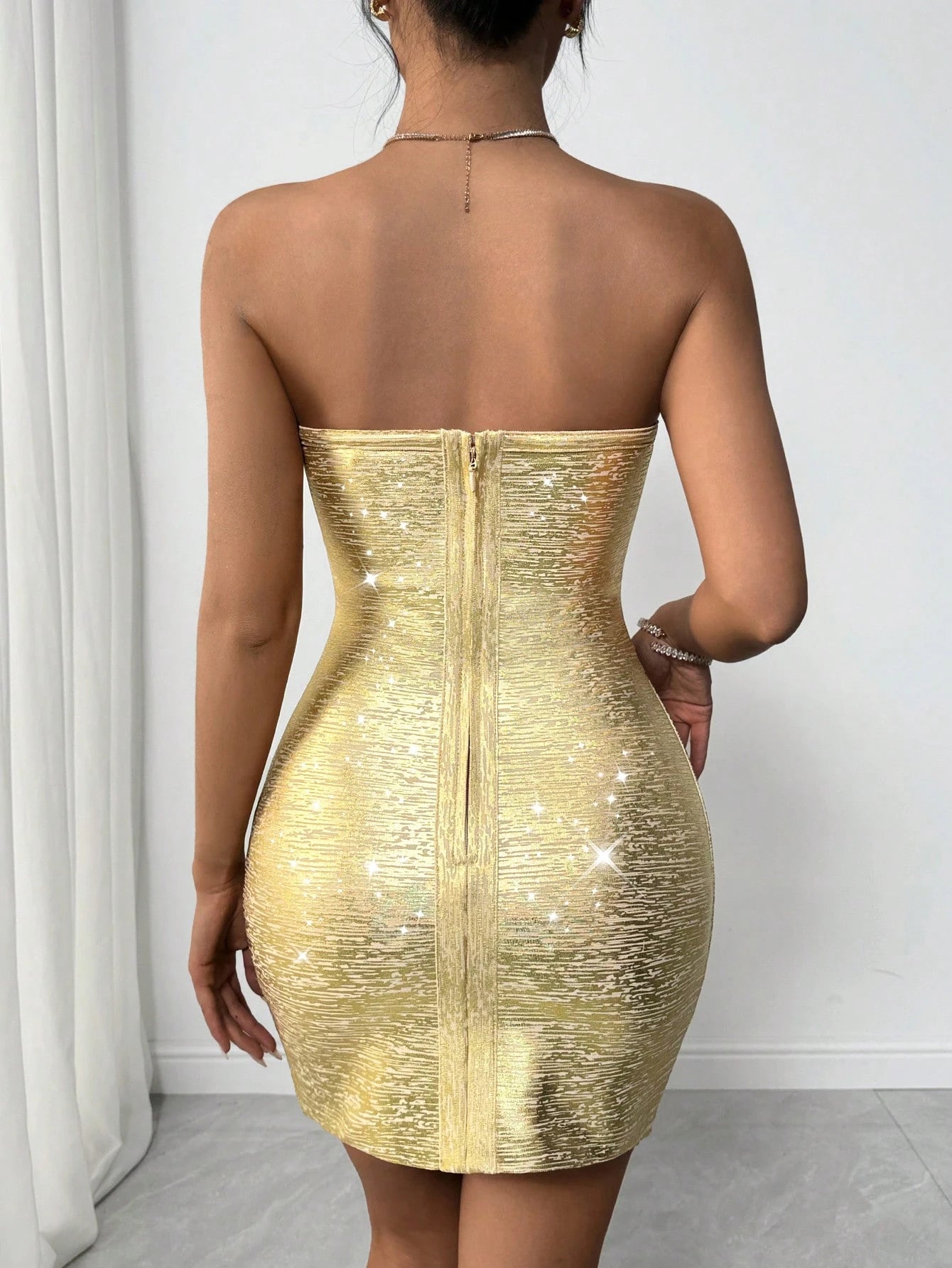 Glamine Fashionable Sexy Gold Bodycon Mini Dress