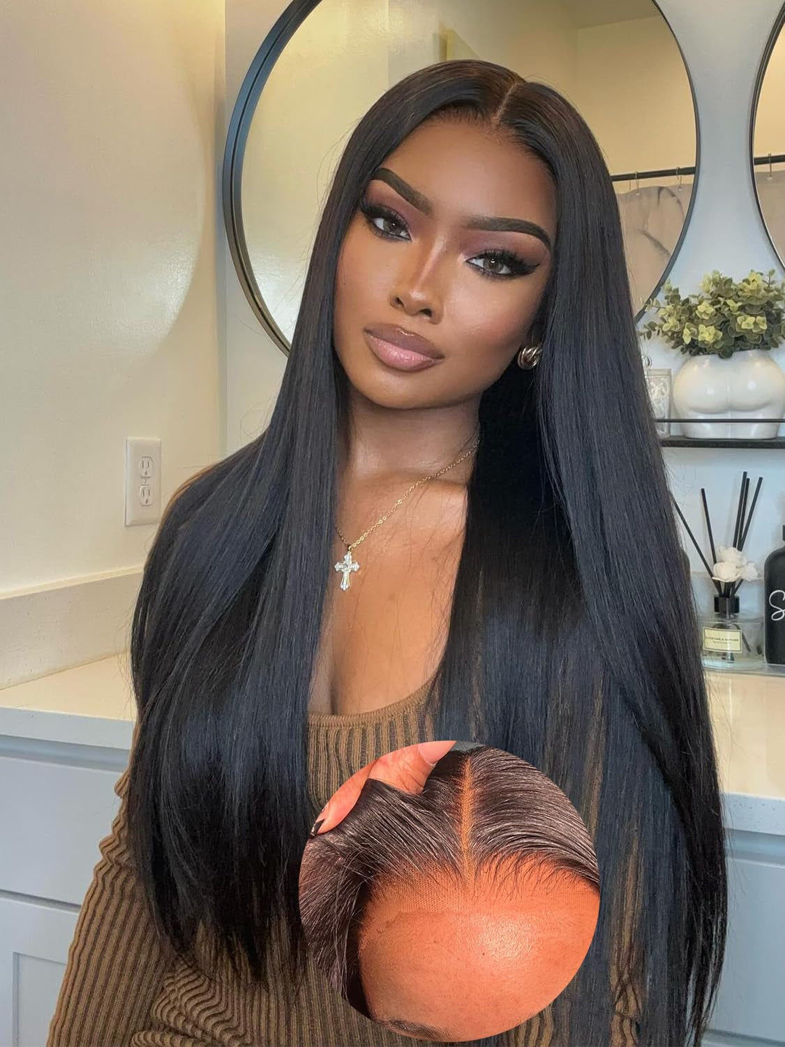 5X7 Wear and Go Glueless Wigs Human Hair Straight Wigs OQ Hair Glueless Wigs Human Hair Pre Cut Lace Front Wigs Human Hair Pre Plucked Beginner Friendly for Women 22Inch