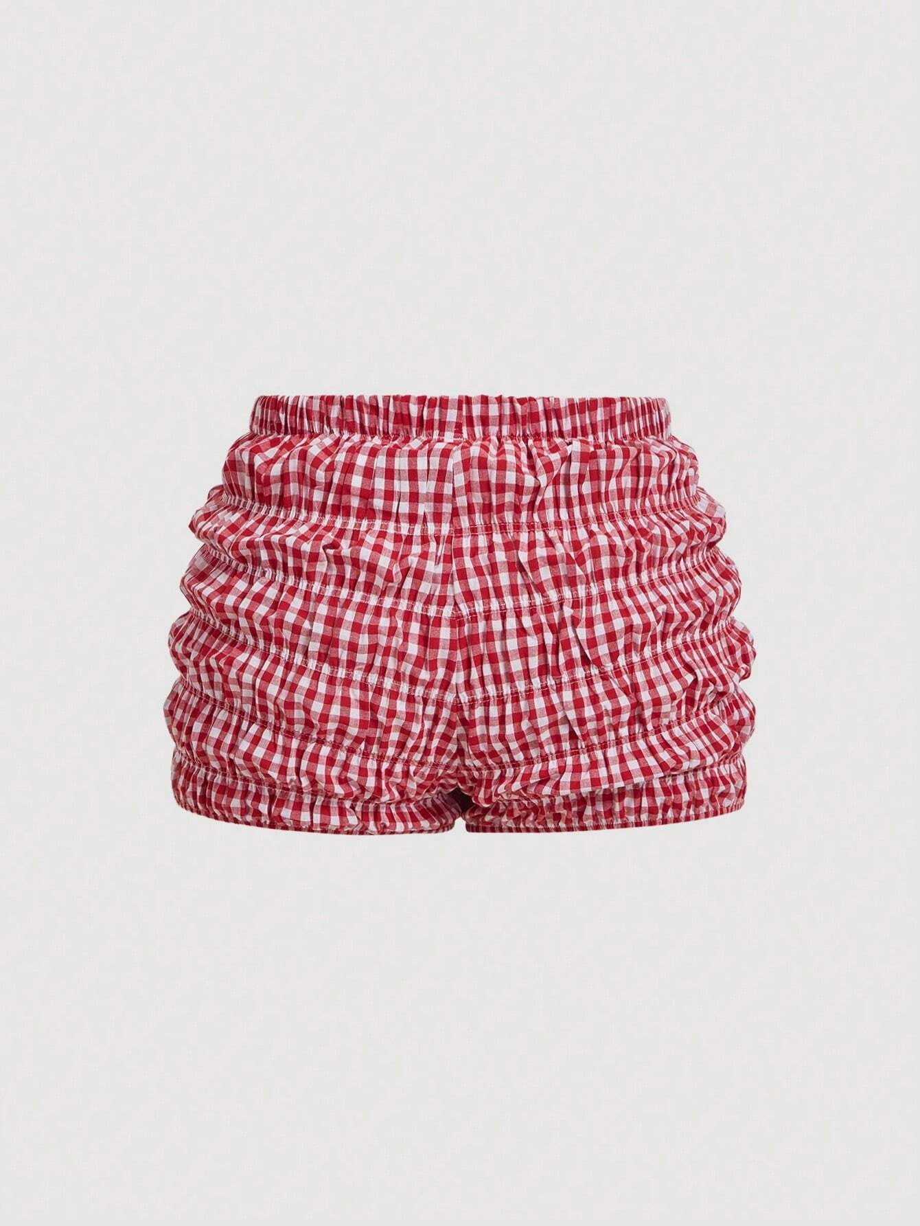 MOD plus Size Red & White Plaid Bow Decor Casual Shorts for Summer