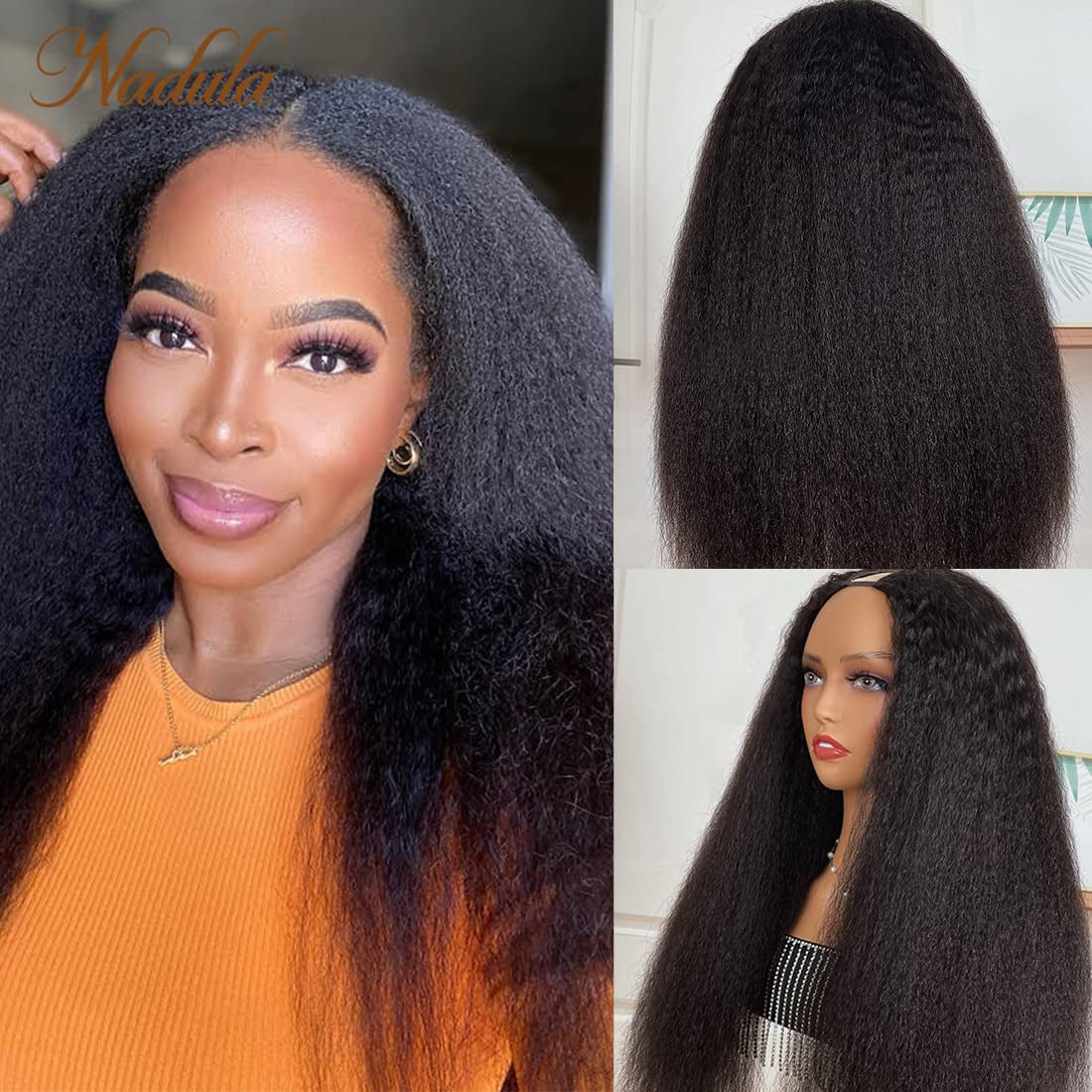 10A V Kinky Straight Wig, Human Hair, No Leave Out, Upgraded U Part, Glueless Wigs for Women, Brazilian Yaki Straight, Beginner Friendly, 150% Density, 24Inch