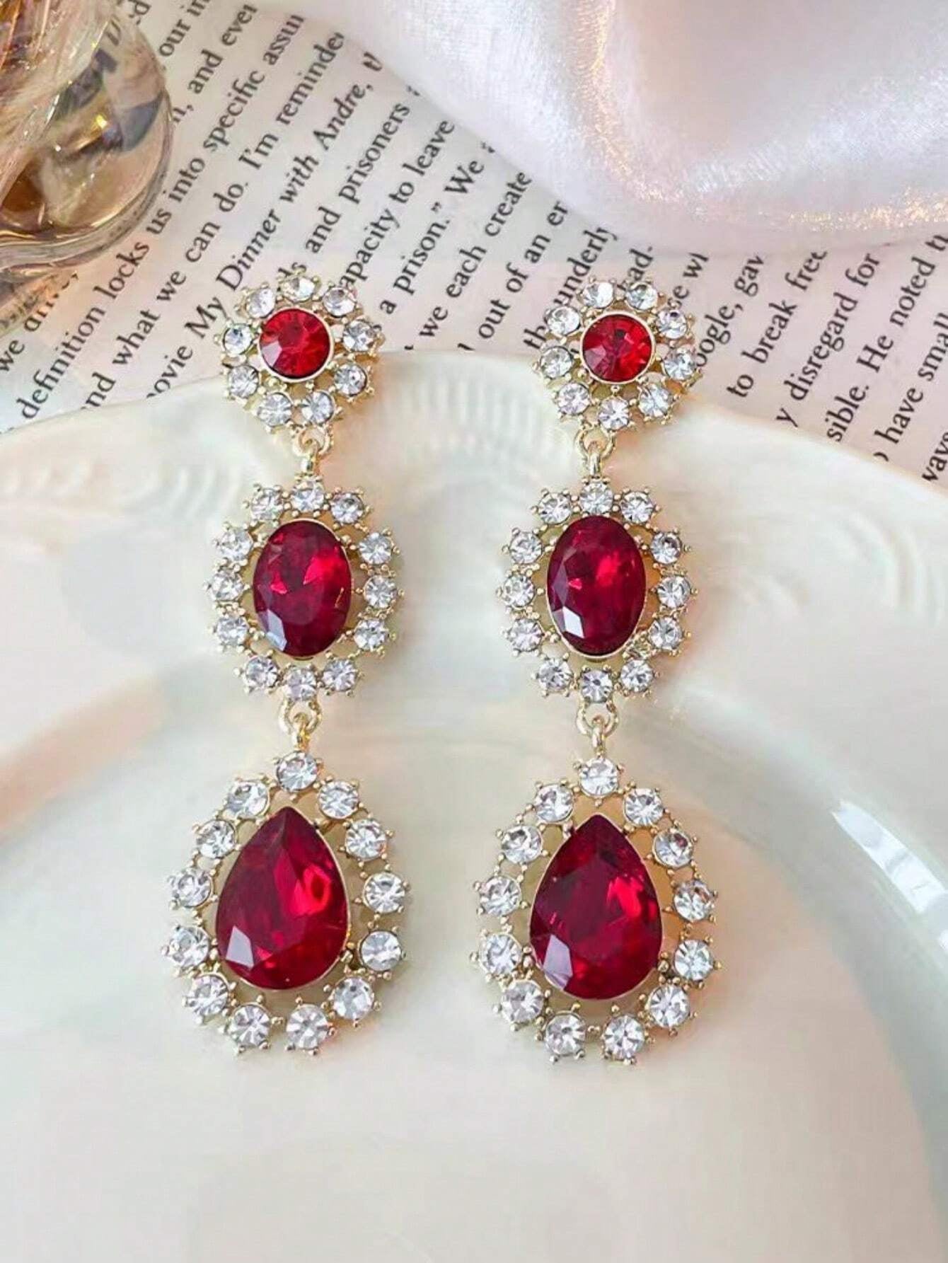 1Pc High-End Quality Glass Crystal Long Rhinestone Earrings, Fashionable Christmas Party Earrings for Women