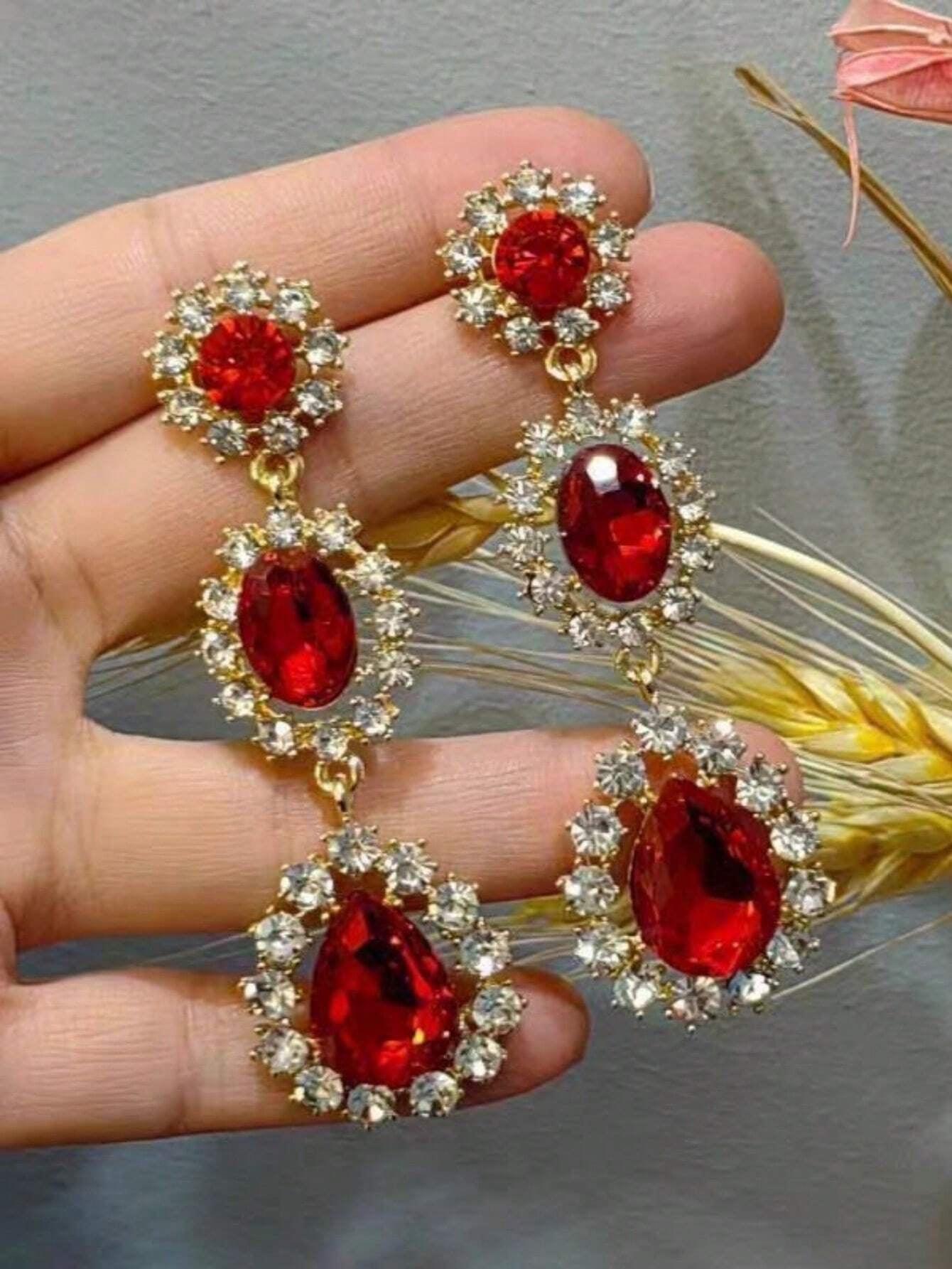 1Pc High-End Quality Glass Crystal Long Rhinestone Earrings, Fashionable Christmas Party Earrings for Women