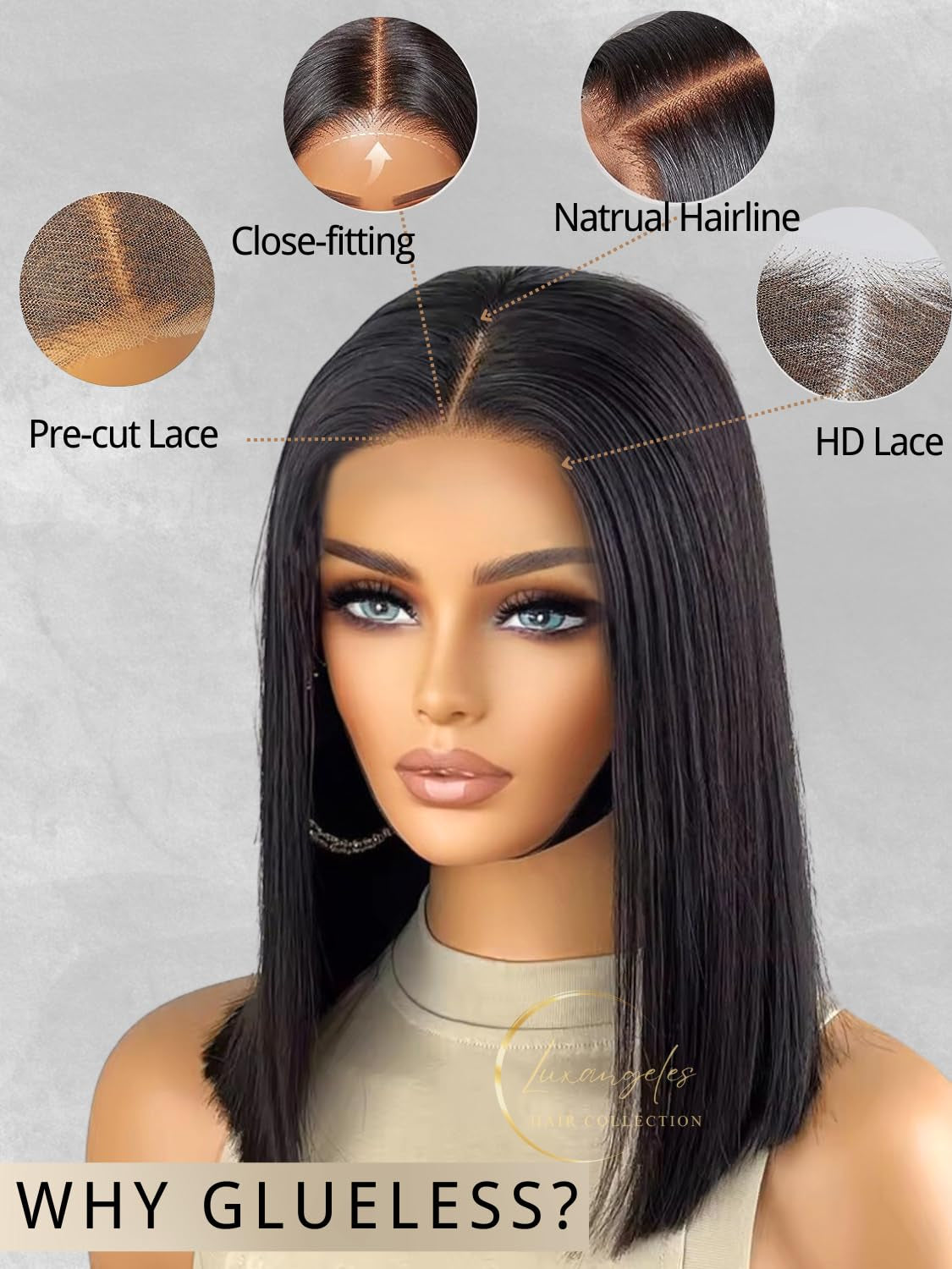 Wear and Go Bob Wig Human Hair 4X4 HD Transparent Lace Closure Pre Cut Plucked Short Straight Glueless Wigs Black 150% Density Brazilian Wigs Middle Part Bob Wig