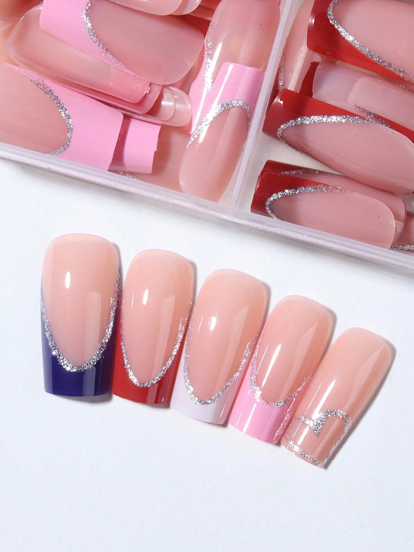 Elevate Your Style With, 24Pcs/Set Long Coffin Red French Tip Press on Nails Tips Chic Minimalist Style - Reusable Design Fake Nail,Contain 1Pc Jelly Glue and 1Pc Nail File, Acrylic Fake Nails for Women and Girls, Daily Life and Party Use